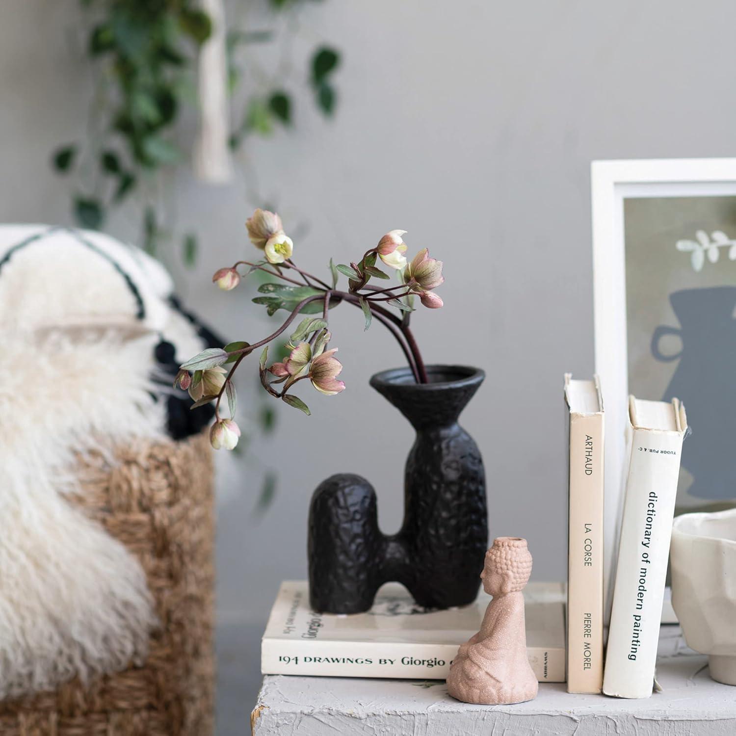 Bloomingville Textured Stoneware Sculptural Vase, Matte Black