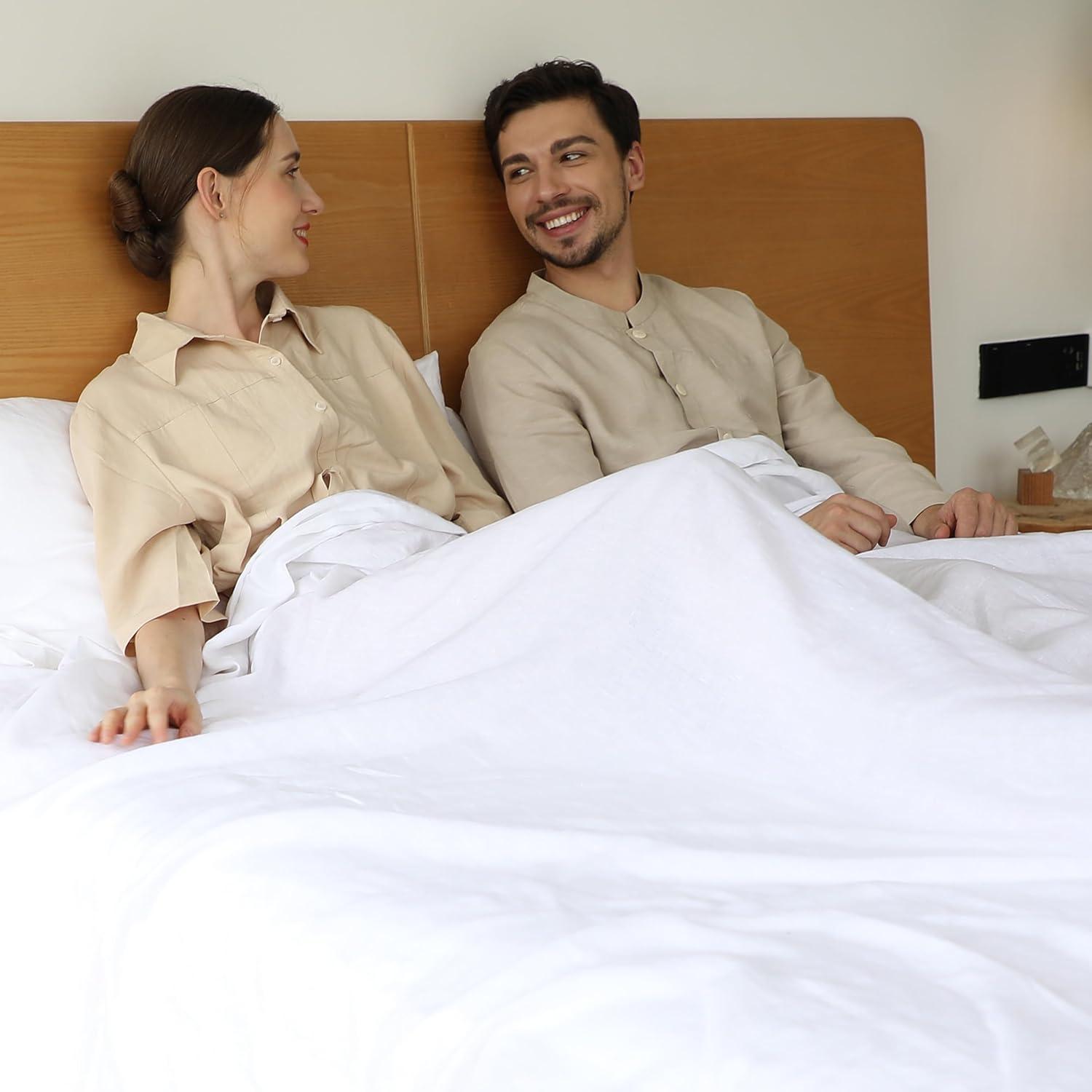 Simple&Opulence Belgian Linen Sheet Set Solid Color - 4 Pieces (1 Flat Sheet, 1 Fitted Sheet & 2 Pillowcases) Natural Flax Cotton Blend Soft Breathable Farmhouse Bedding - Full Size, White