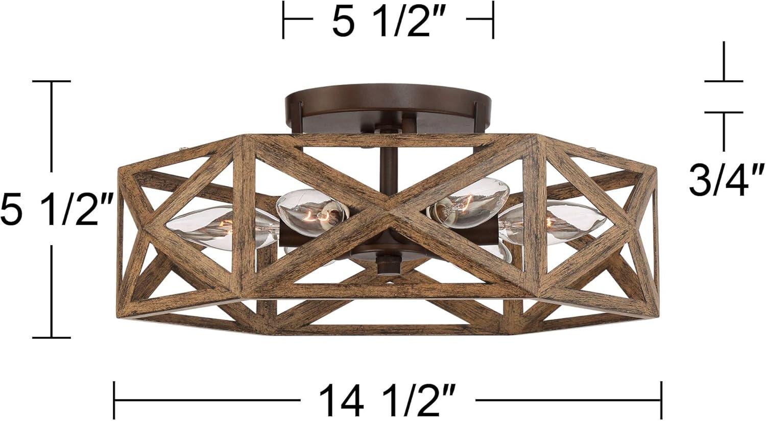 Possini Euro Design Moorcroft Modern Farmhouse Ceiling Light Semi Flush Mount Fixture 14 1/2" Wide Dark Wood Bronze 6-Light Hexagon Frame for Bedroom