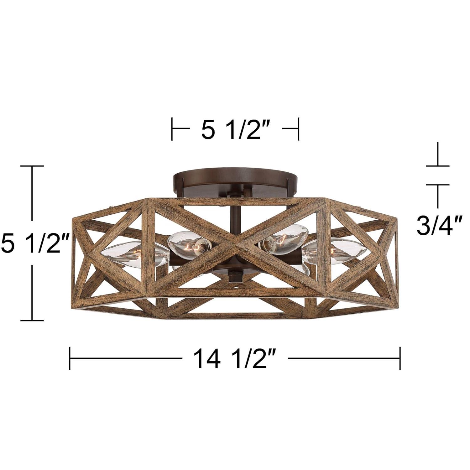 Possini Euro Design Moorcroft Modern Farmhouse Ceiling Light Semi Flush Mount Fixture 14 1/2" Wide Dark Wood Bronze 6-Light Hexagon Frame for Bedroom