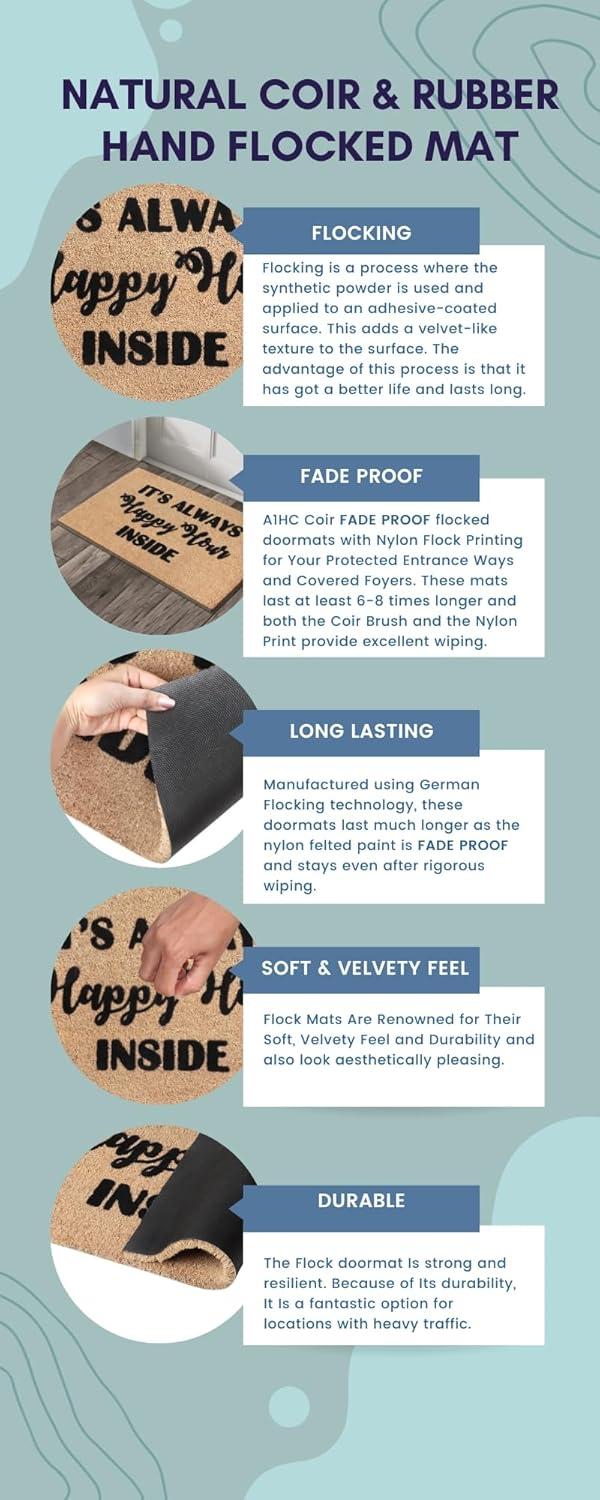 A1HC Natural Coir Flocked Doormat with Heavy Duty Non-Slip PVC Backing Easy to Clean, Fade Resistant, Pet Friendly Outdoor Welcome Mat, Low-Profile Durable Doormat 24"X36"