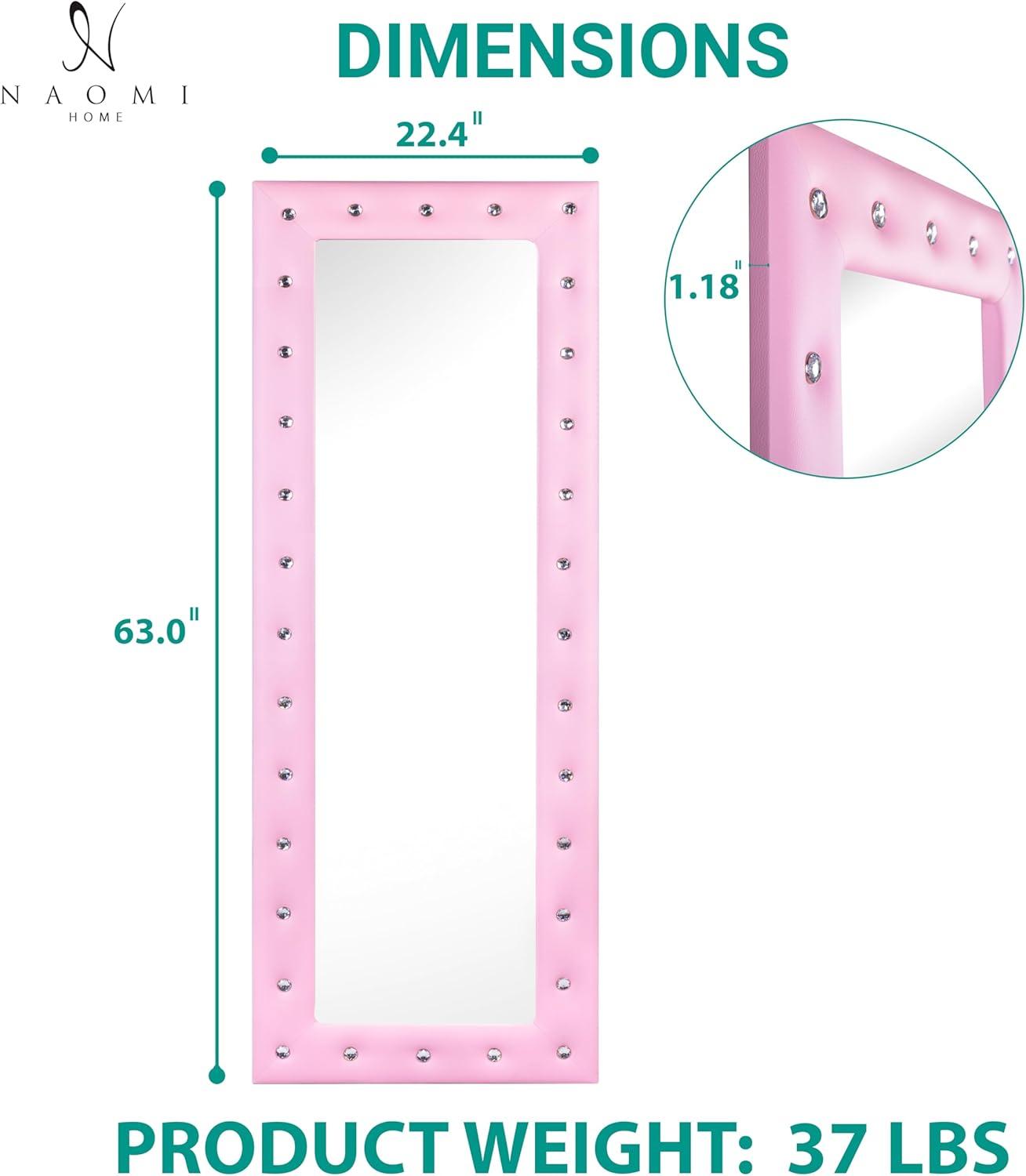 Naomi Home Crystal Tufted Floor Mirror Full Length 63 LX22 W Wall Mirror Full Length Standing Wall with Faux Wood Frame Mirrors for Bedroom - Pink