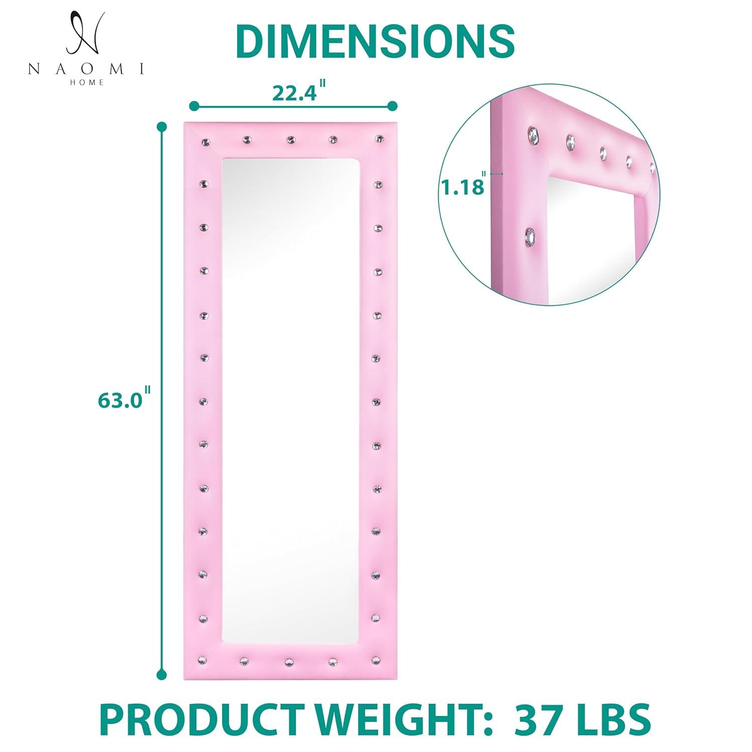 Naomi Home Crystal Tufted Floor Mirror Full Length 63 LX22 W Wall Mirror Full Length Standing Wall with Faux Wood Frame Mirrors for Bedroom - Pink