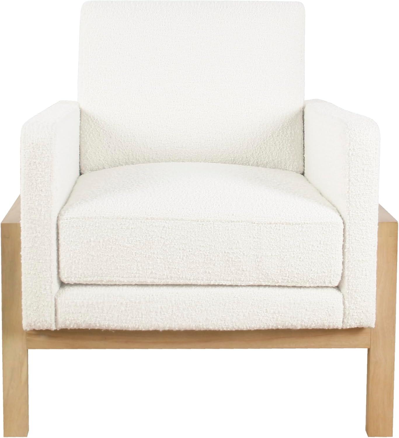 Cream White Boucle Wood Frame Accent Chair