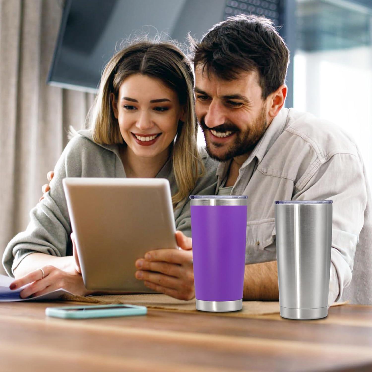 20oz Tumbler Bulk Stainless Steel Tumblers with Lid Vacuum Insulated Double Wall Travel Coffee Mug Powder Coated Tumbler Cup for Hot and Cold Drinks(Purple, 1 pack)