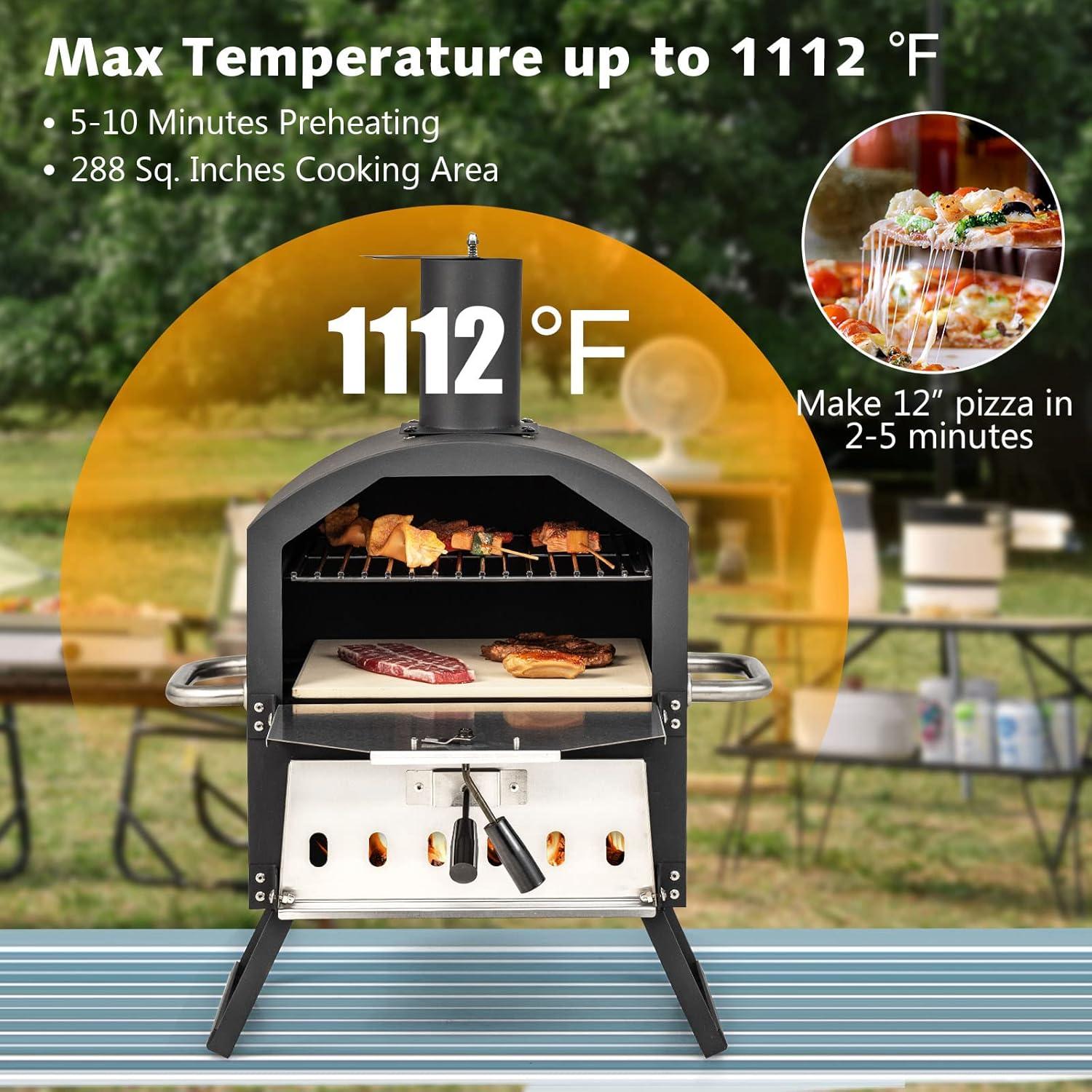 Spaco Grill, Outdoor BBQ Grill,Outdoor Pizza Oven with Anti-scalding Handles and Foldable Legs-Black