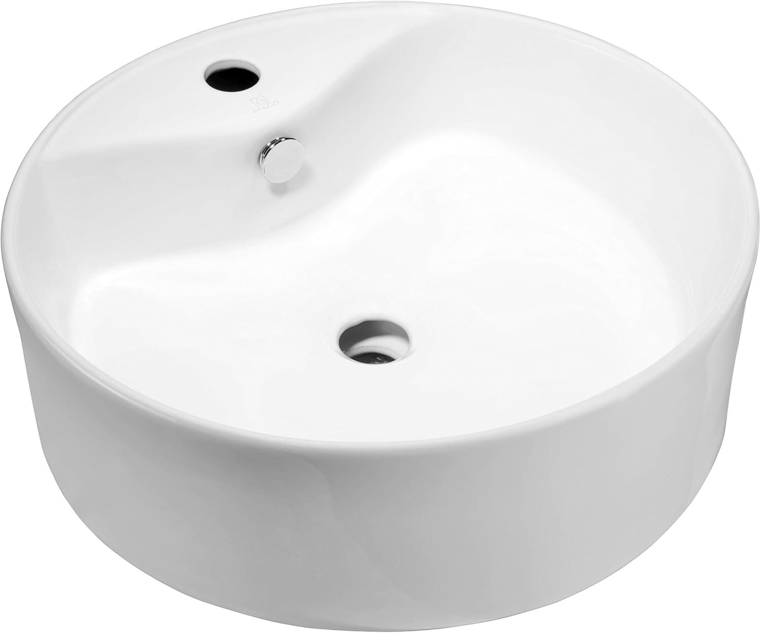 Polished White Ceramic Round Bathroom Sink, 19 Inch