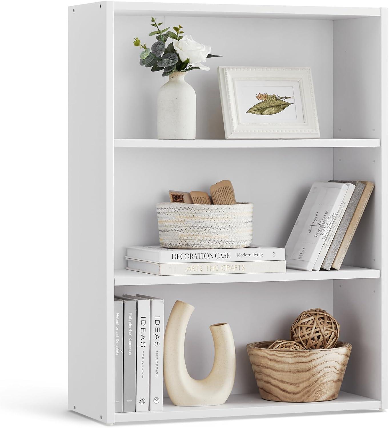 White 3-Tier Adjustable Standard Bookcase with Closed Back