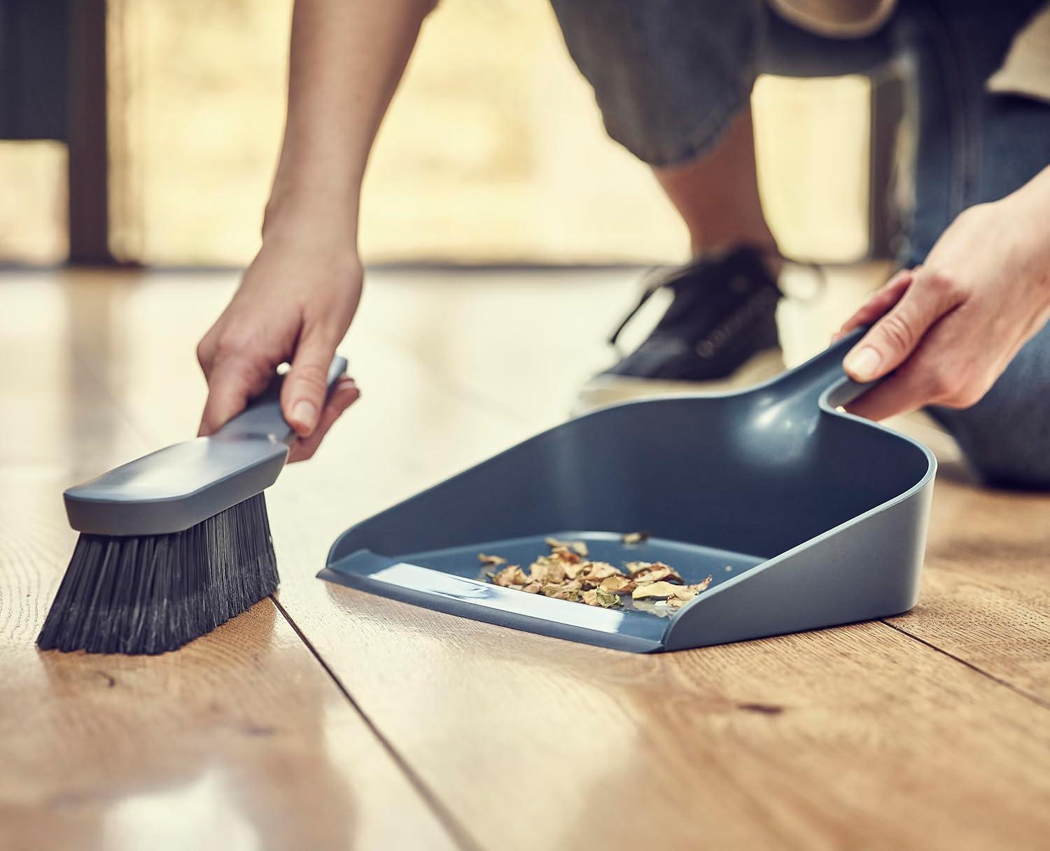 Blue Plastic Wall-Mounted Dustpan and Brush Set