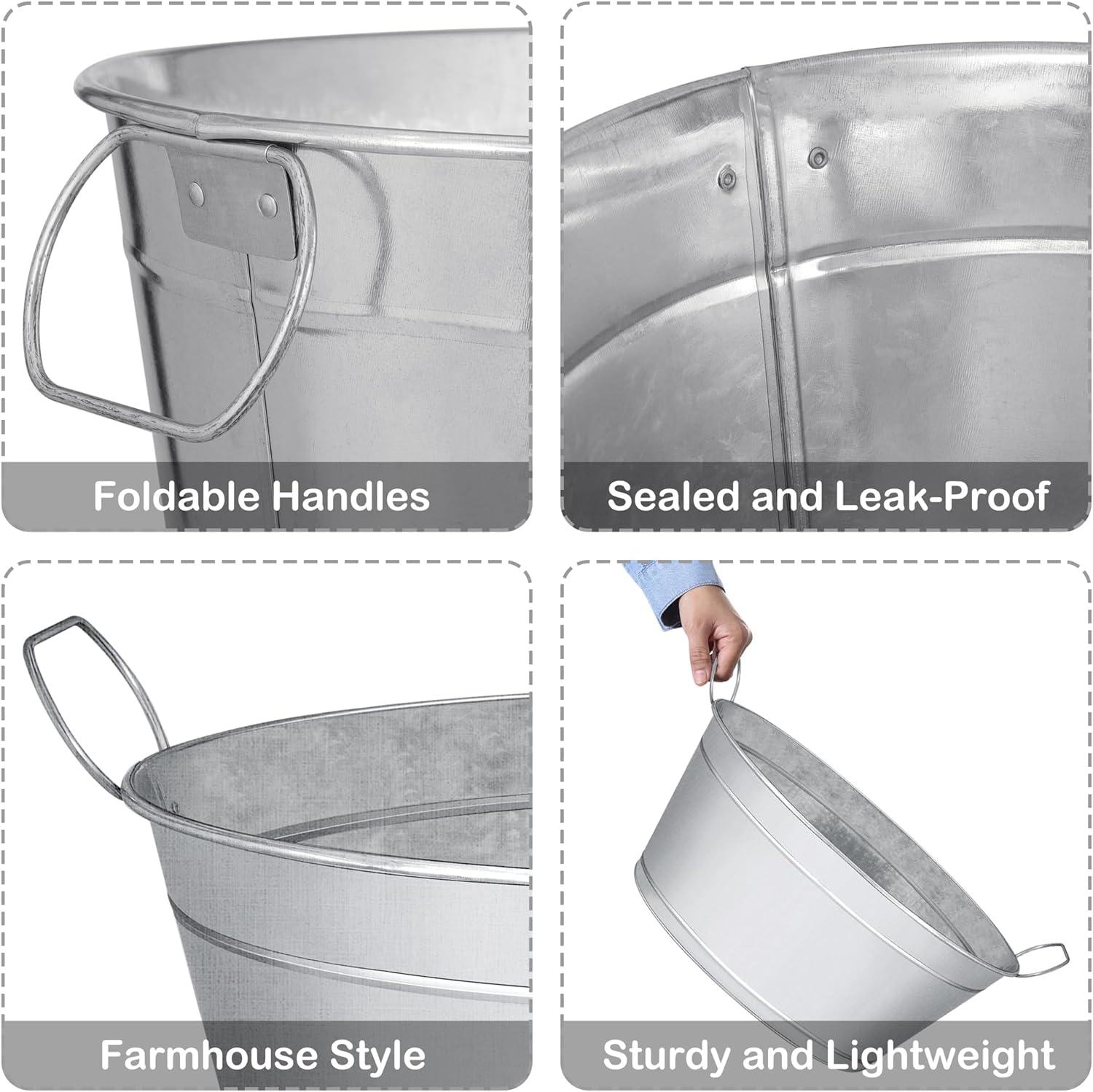 Large 6-Gallon Galvanized Tin Beverage Tub, 20x14x10 inches (Pack of 2)