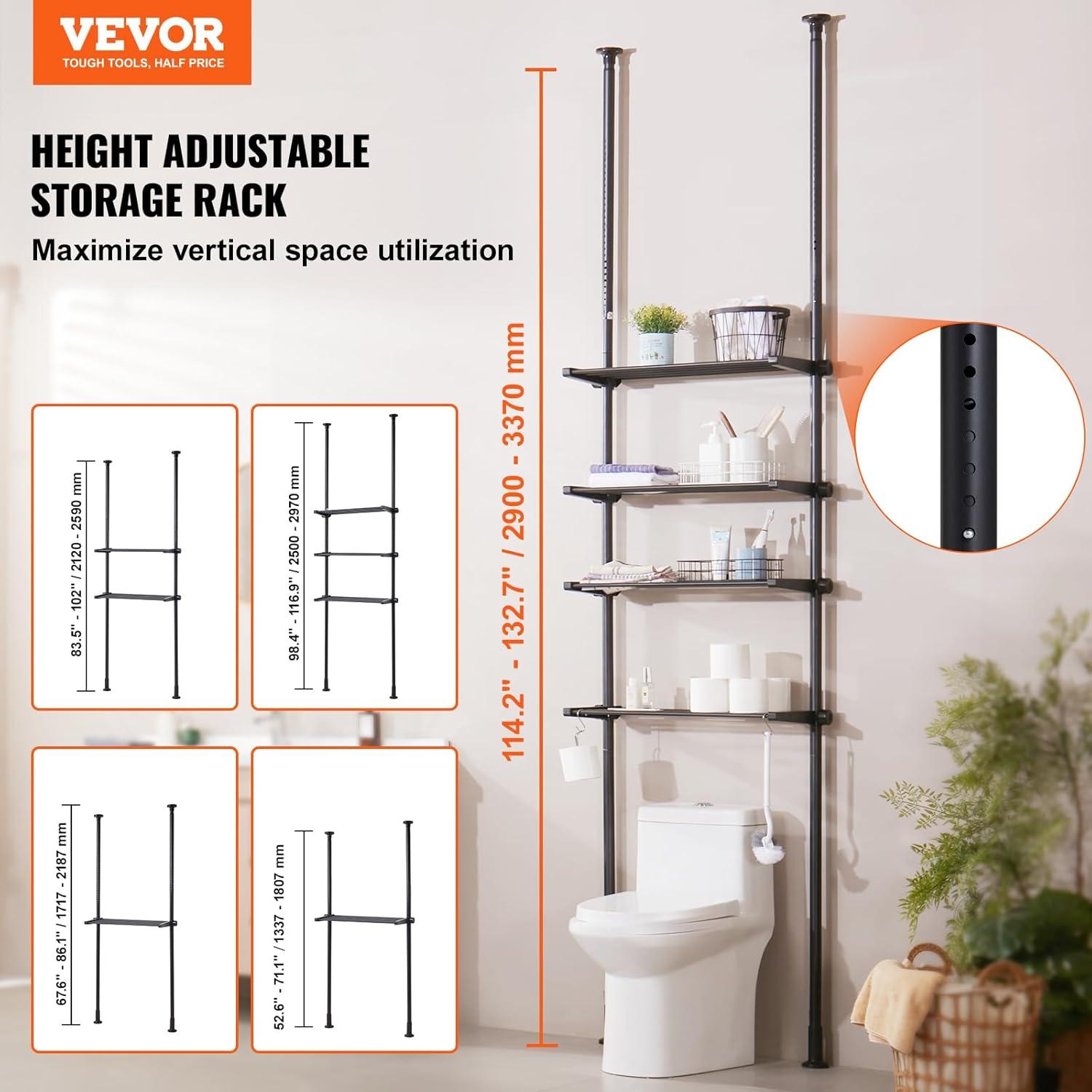 Adjustable Black Over-the-Toilet 4-Tier Storage Shelf