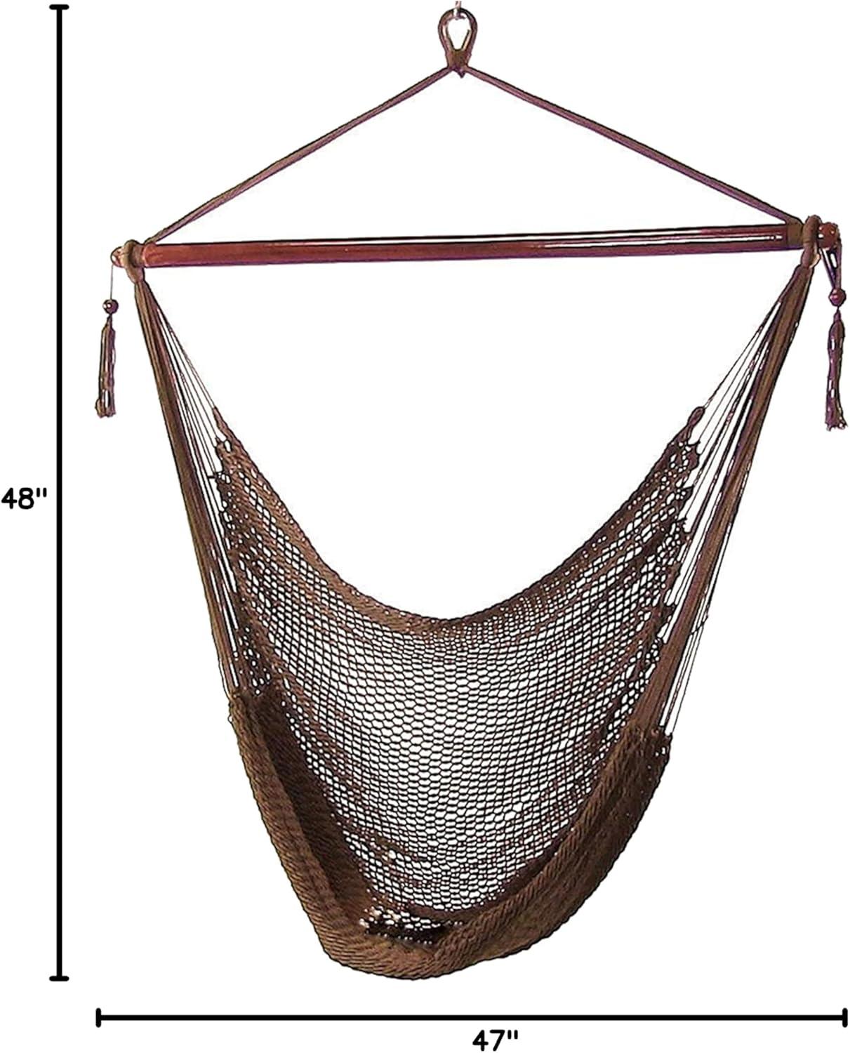 Sunnydaze Caribbean Style Extra Large Hanging Rope Hammock Chair Swing for Backyard and Patio - Mocha