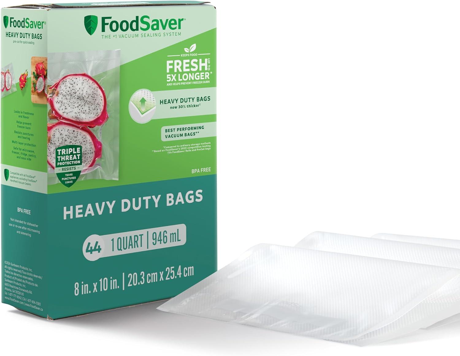 Heavy Duty Quart Vacuum Seal Bags, 44 Pack, Clear