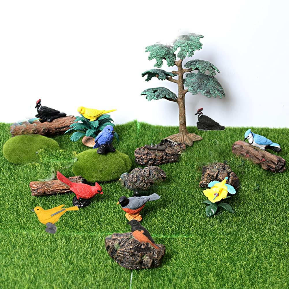 7pcs Mini Bird Figurines - Miniature Birds Animal Figure Oriole Robin Cardinal Cake Topper & Decoration for Kids Birthday & Baby Shower Party Supplies