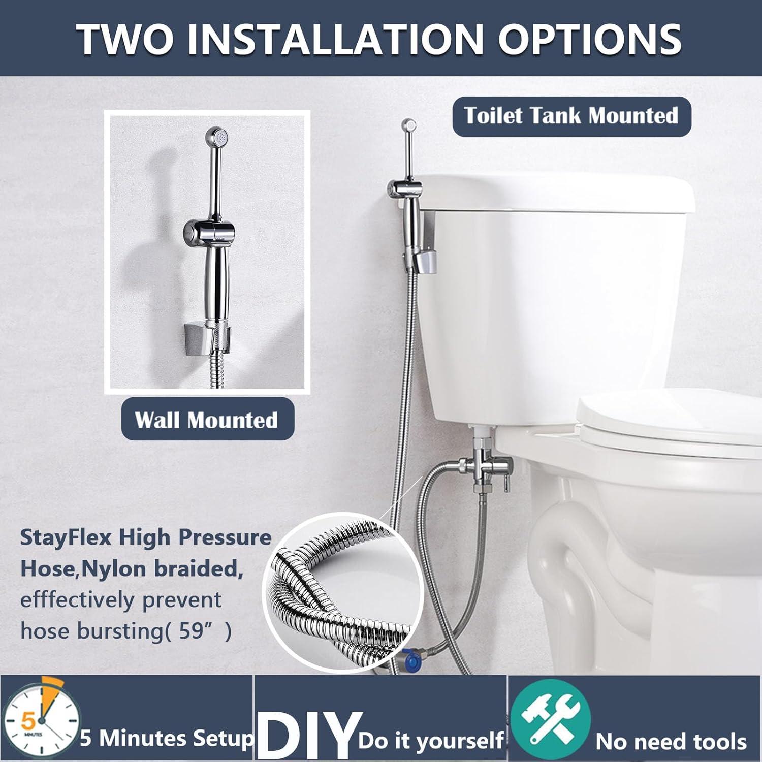 SonTiy Handheld Bidet Sprayer for Toilet, Cloth Diaper Sprayer Set Hand Held Bidet Jet Spray for Toilet with Backflow Preventer, Adjustable Water Pressure Control, Brass 7.2" Hand Bidet Wand, Chrome