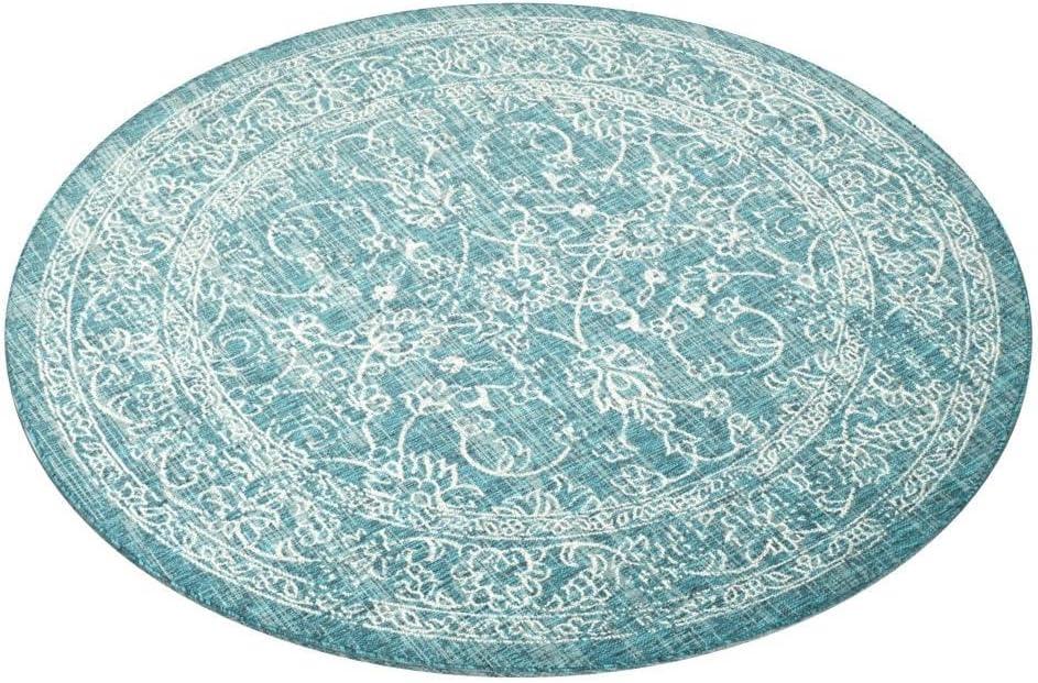 SAFAVIEH Courtyard Darin Botanical Indoor/Outdoor Area Rug, Turquoise, 6'7" x 6'7" Round