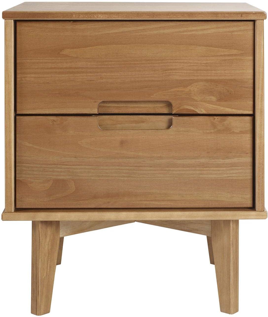 Caramel Solid Pine Mid-Century Modern Nightstand with Cutout Handles