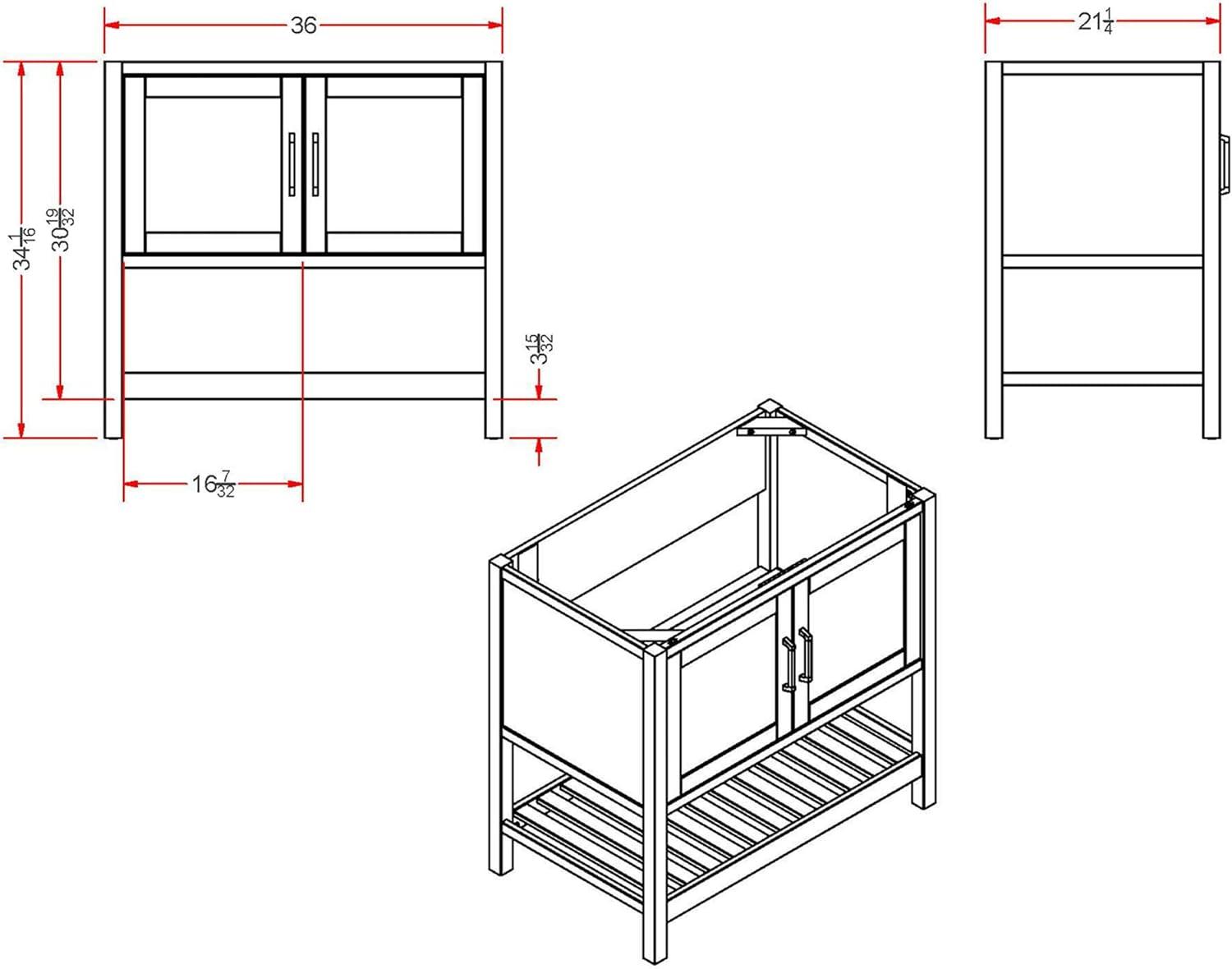 Bennet 36"W Modern Shaker Soft Close Doors Vanity Cabinet With Open Storage Shelf