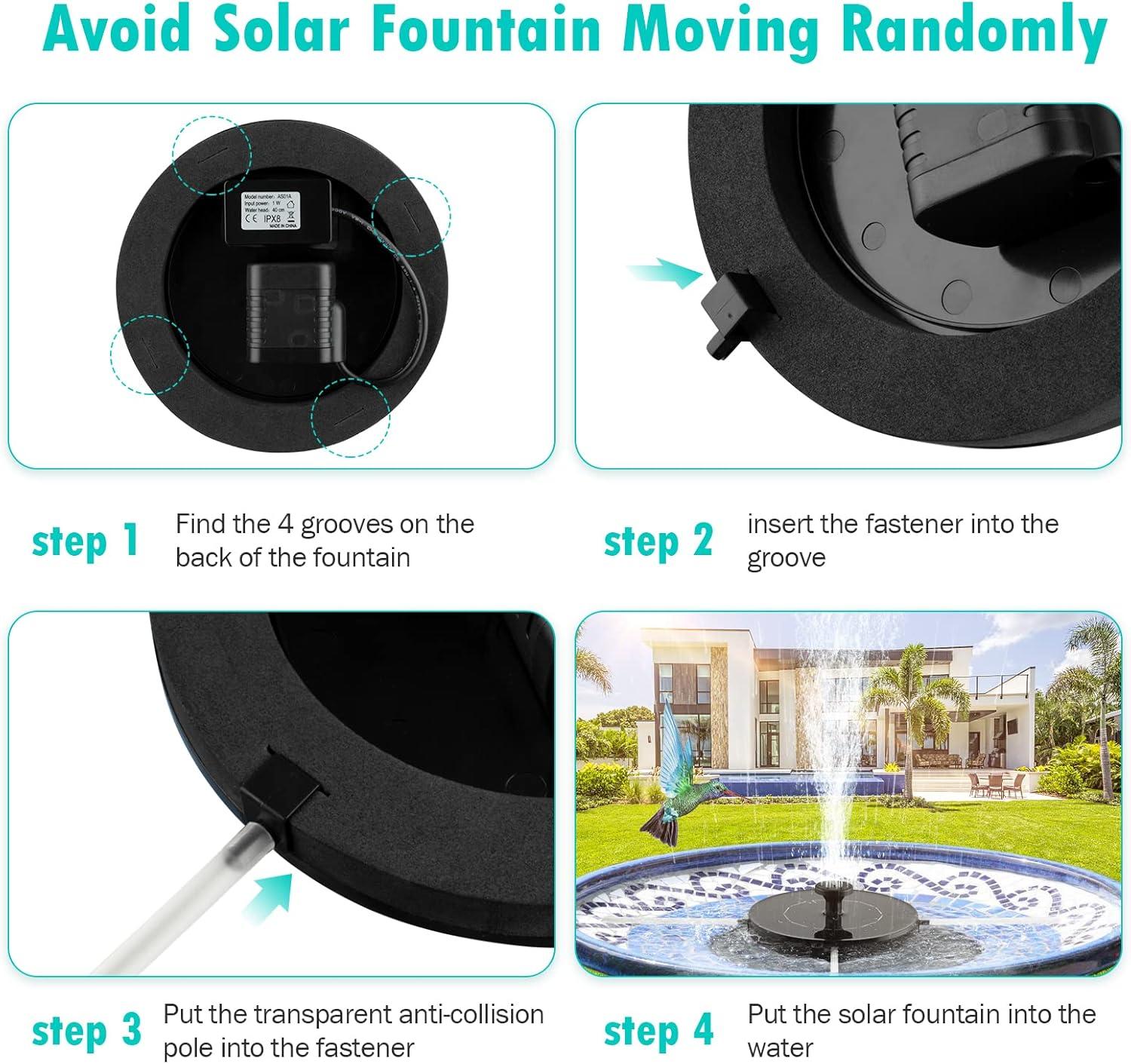 Solar Bird Bath Fountain Pump, Upgrade 3.5W Solar Fountain with 6 Nozzle, Free Standing Floating Solar Powered