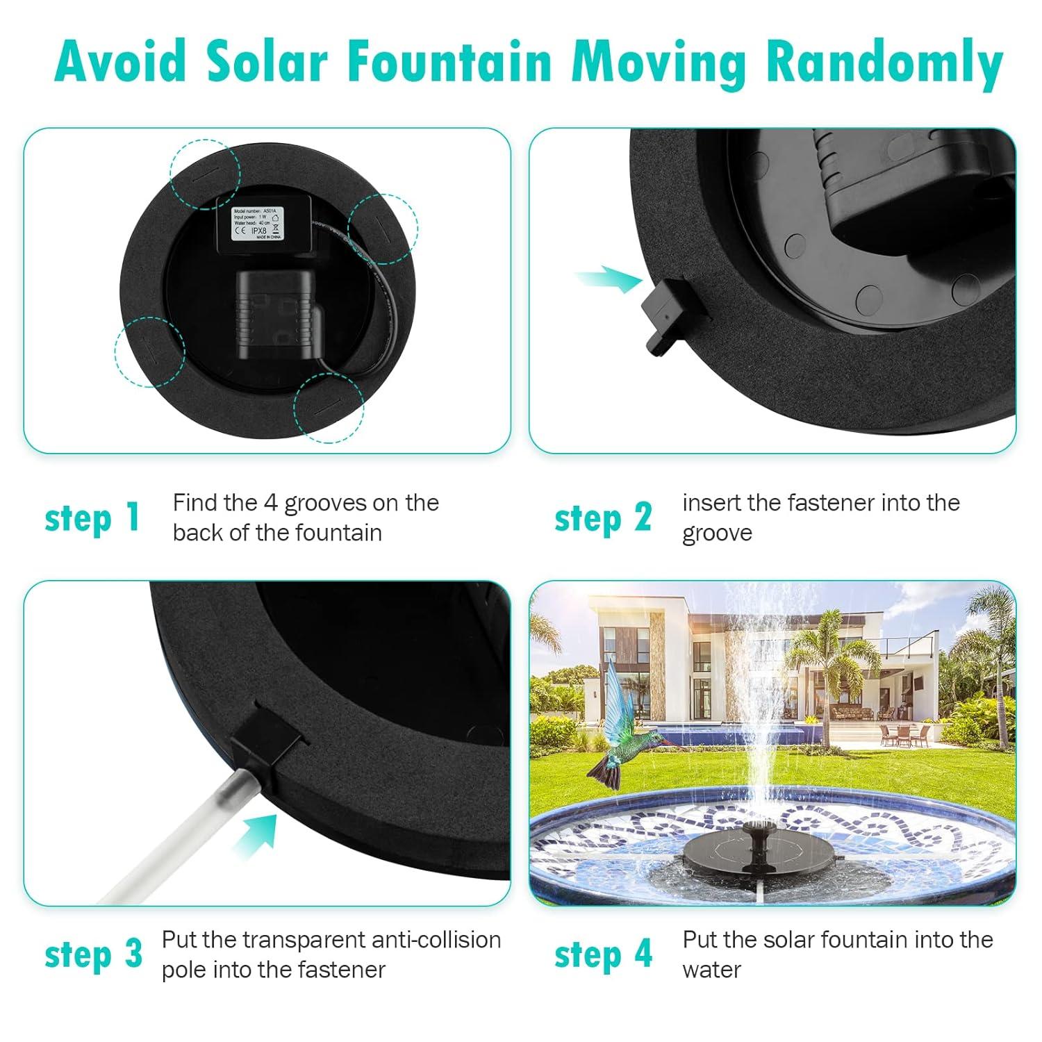 Solar Bird Bath Fountain Pump, Upgrade 3.5W Solar Fountain with 6 Nozzle, Free Standing Floating Solar Powered