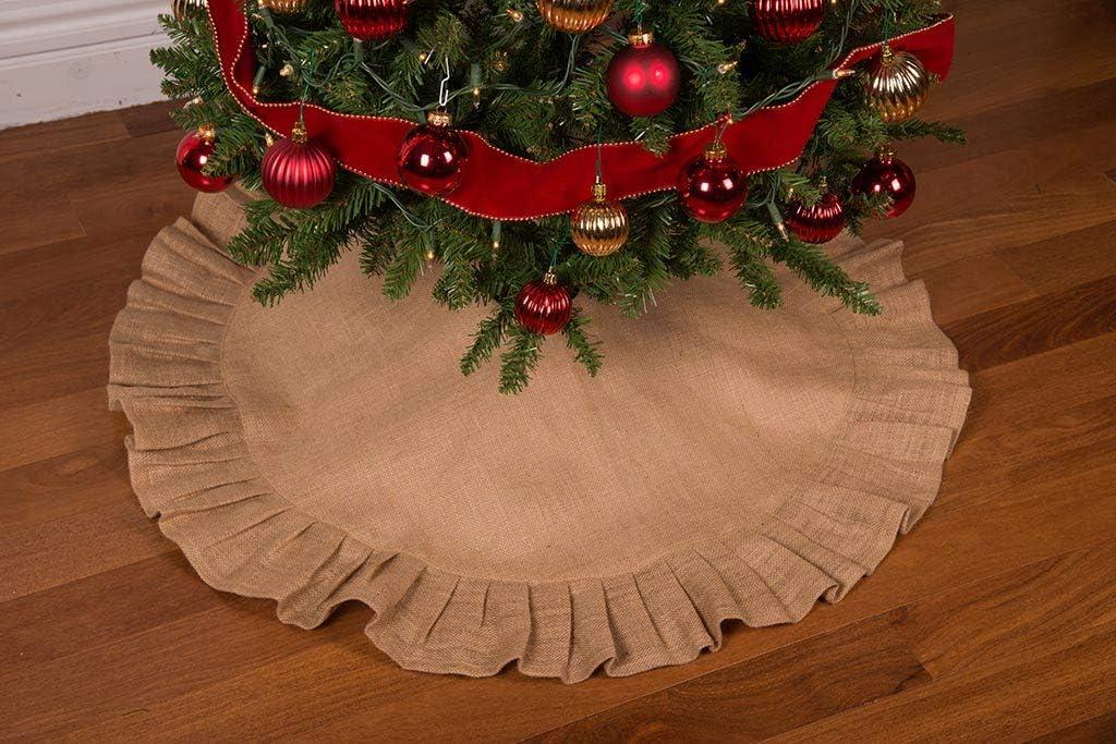 36" Natural Tan Christmas Tree Skirt with Ruffled Edge by Primitive Home Decors