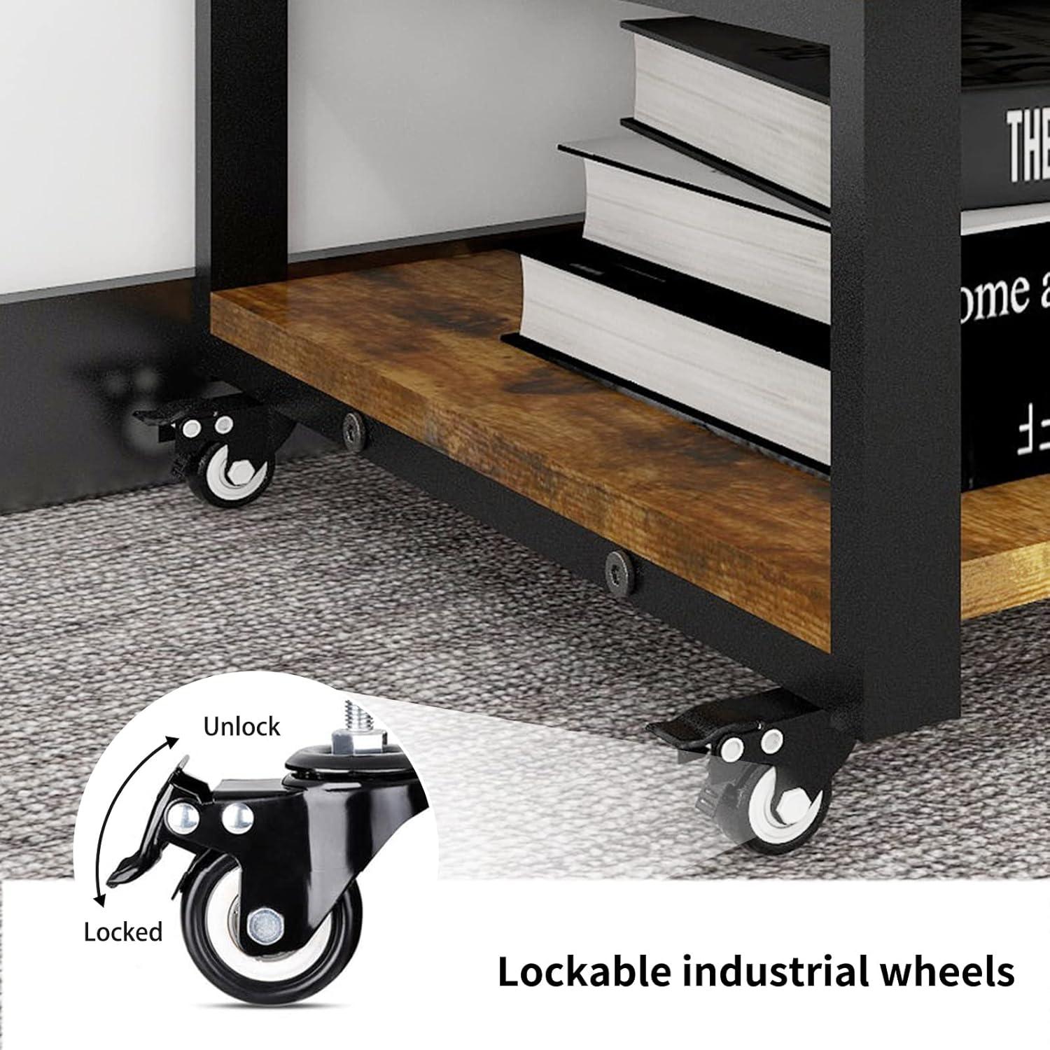 Natwind 2 Tier Laser Printer Stand,23.6''x23.6''x12.6'' Large Printer Table Copier Stand,Heavy Duty Rolling Printer Cart with Wheels for Home Office (Retro)