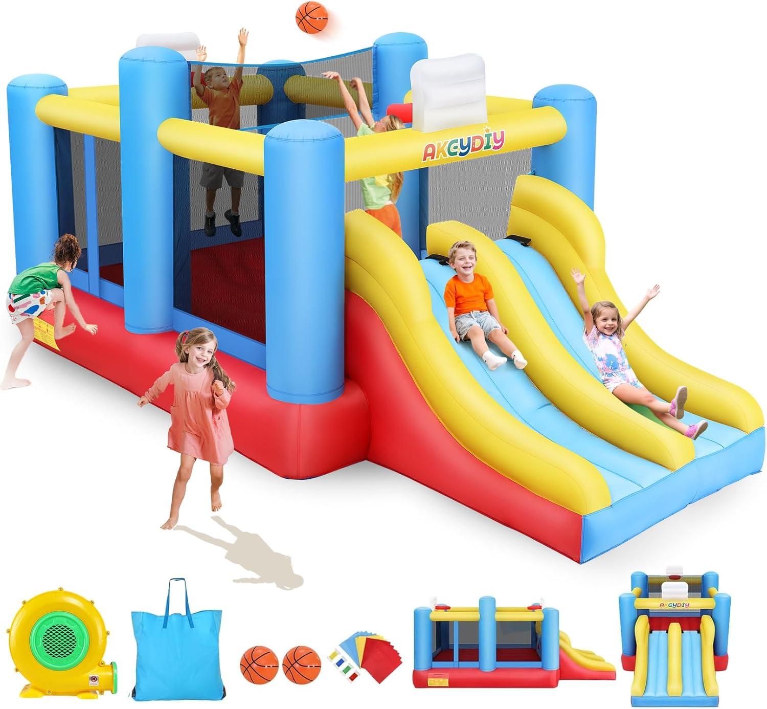 Ancheer 9ft x 6ft Animal Inflatable Bounce House for Kids, Inflatable Bouncy Castle with Blower, Jumping House with Slide/Pitching Game, Indoor Outdoor Toddler Kids Party