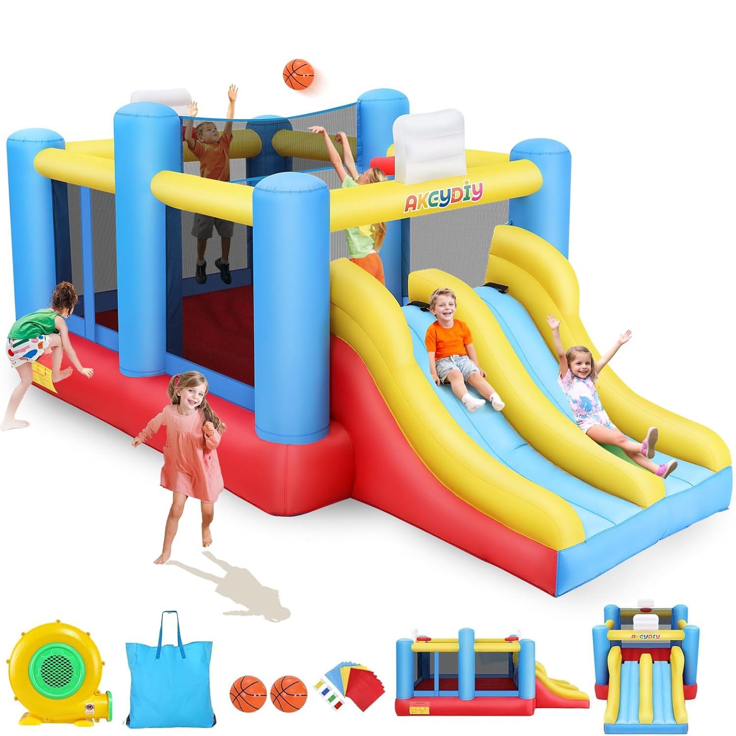 Ancheer 9ft x 6ft Animal Inflatable Bounce House for Kids, Inflatable Bouncy Castle with Blower, Jumping House with Slide/Pitching Game, Indoor Outdoor Toddler Kids Party