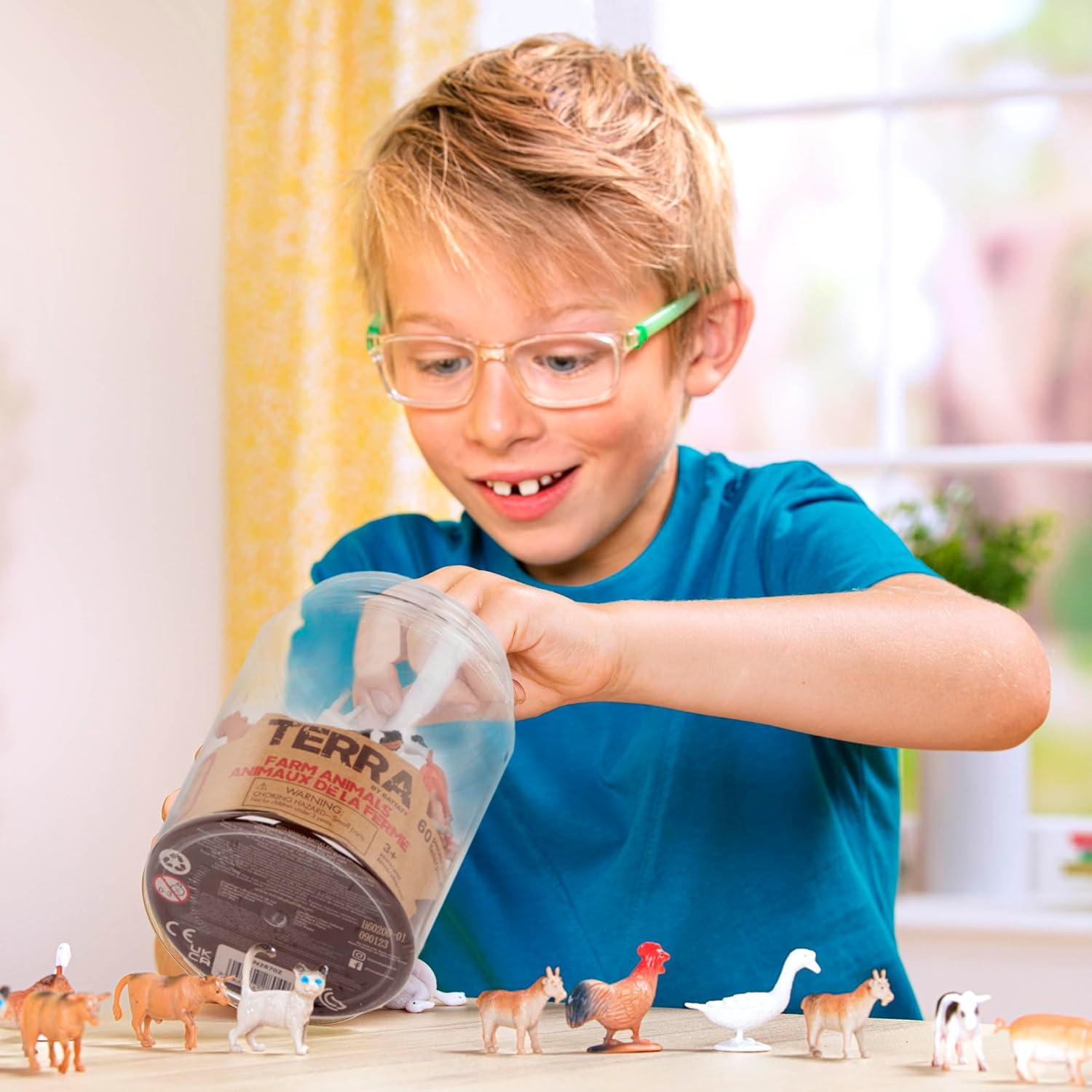 Terra by Battat – 60pcs Farm Animals Toy Tube – Mini Plastic Barnyard Animal Figurines for Kids – Includes Cow, Pig, Goat, Sheep & More – Educational Playset for Toddlers Ages 3+