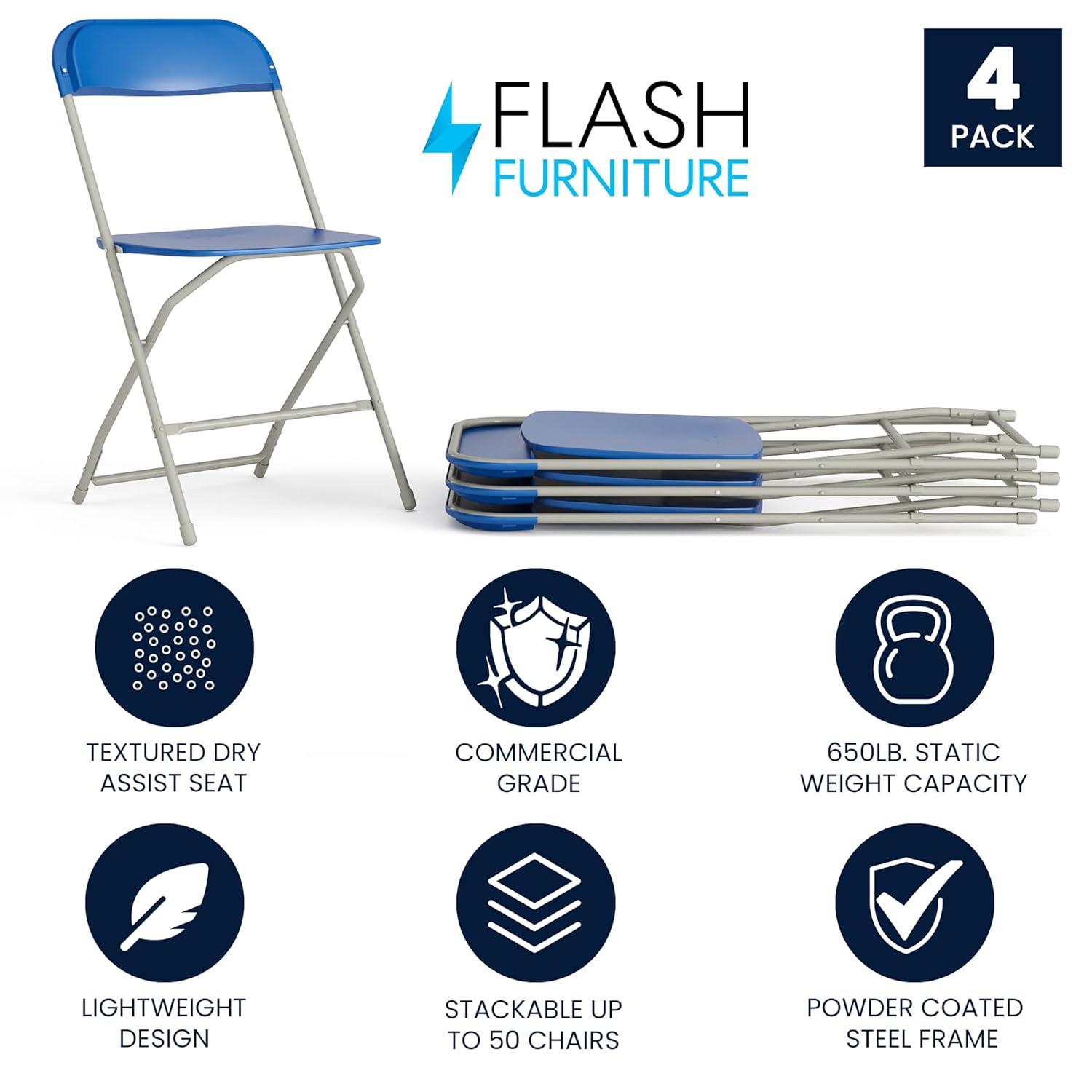 Flash Furniture Hercules™ Series Plastic Folding Chair Blue - 4 Pack 650LB Weight Capacity Comfortable Event Chair-Lightweight Folding Chair