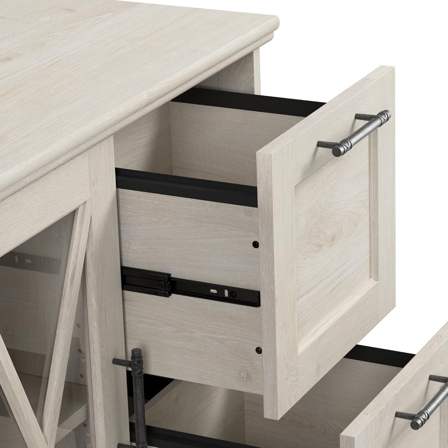 Bush Furniture Lennox Farmhouse 2 Drawer Lateral File Cabinet with Shelves in Linen White Oak