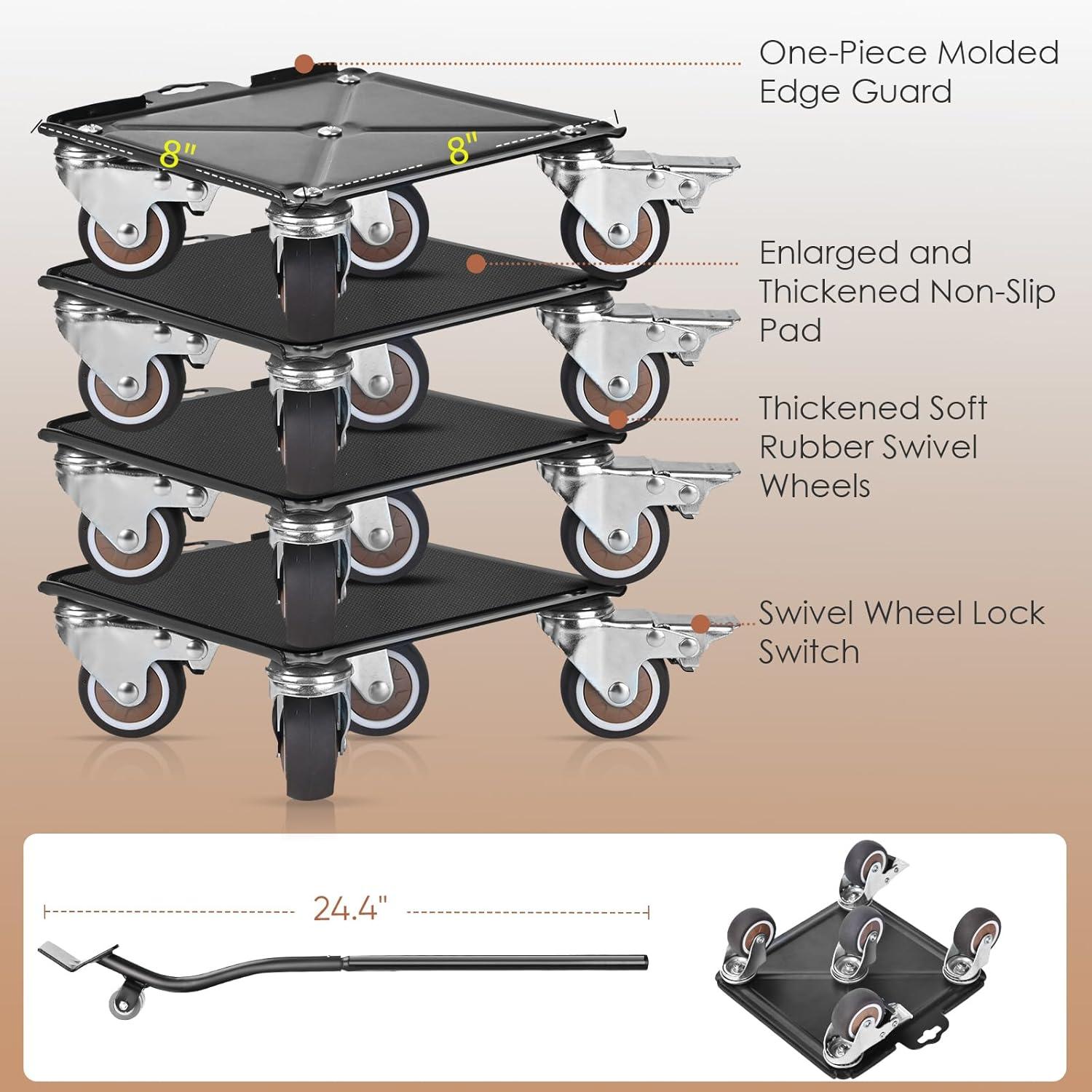 Heavy-Duty Black Carbon Steel Furniture Dolly Set