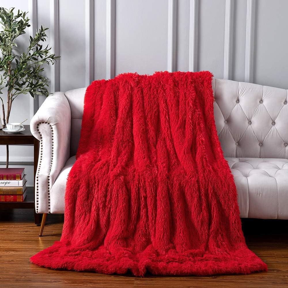 Red Sherpa Faux Fur Reversible Throw Blanket 50'' x 60''