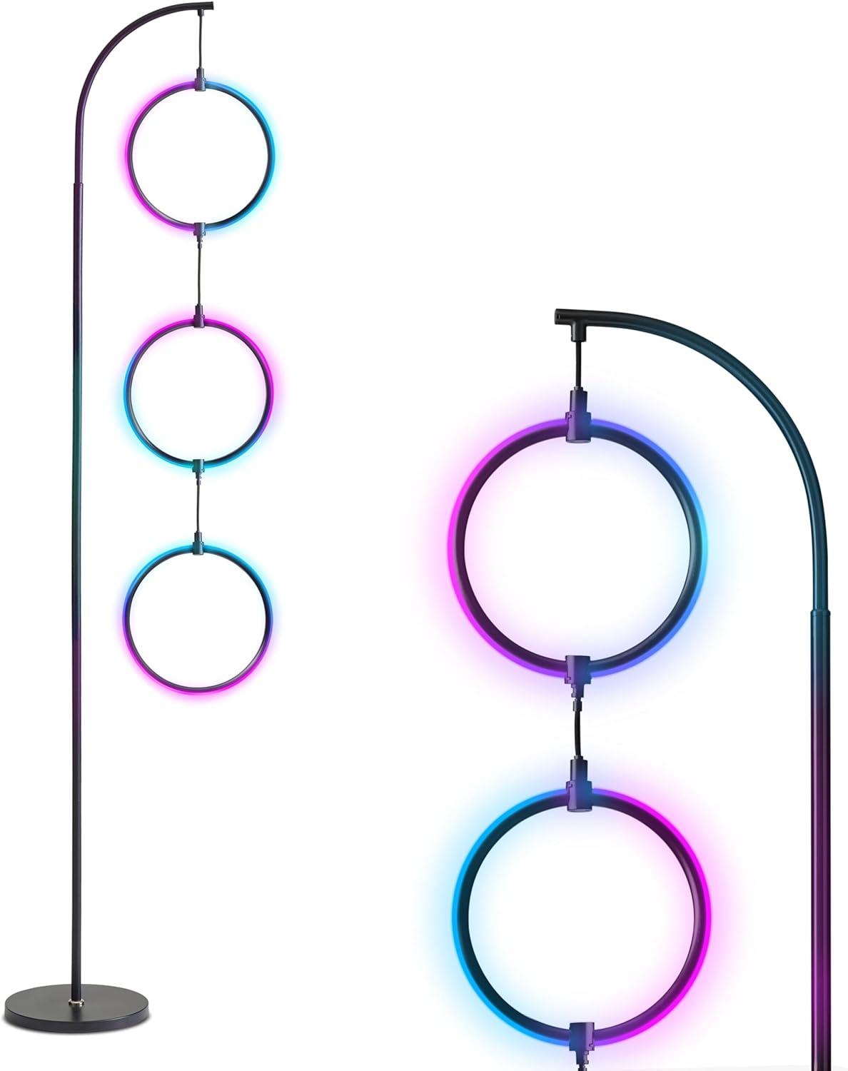 Nova 74" Black Arc LED Floor Lamp with RGB Color Changing Rings