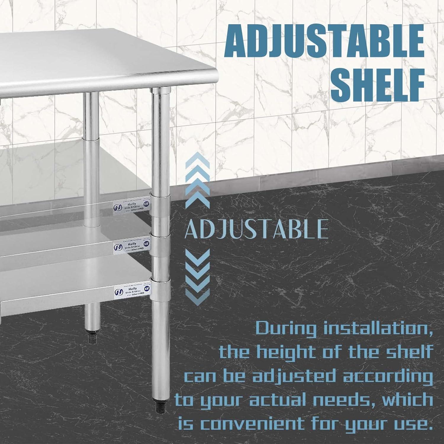 HARDURA Stainless Steel Prep & Work Table 30 x 48 Inches NSF Heavy Duty Commercial with Undershelf and Backsplash, Galvanized Legs for Commercial Food Prep