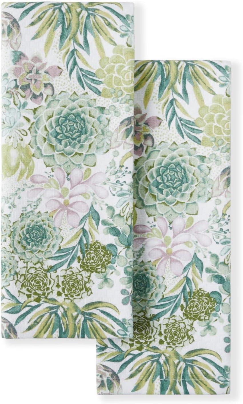 Martha Stewart Succulents Kitchen Towel Set 2-Pack 16"X28", Green/Purple/Yellow/White