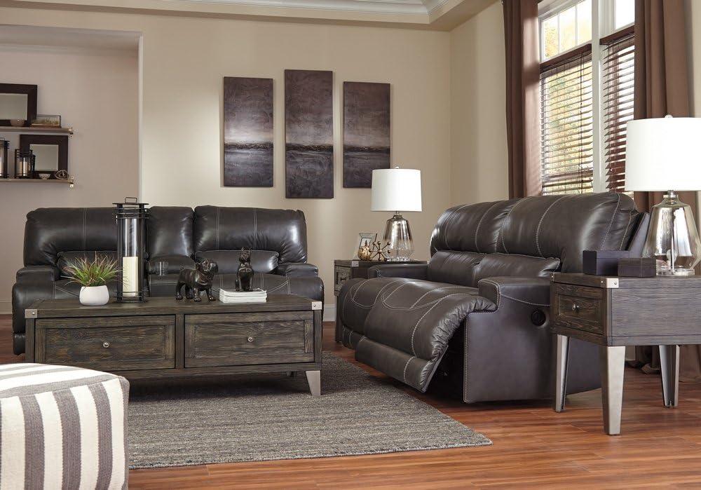 Signature Design by Ashley McCaskill Leather Power Reclining Sofa in Gray