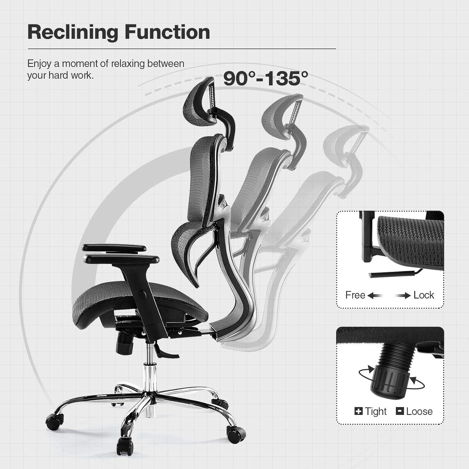 Ergonomic High Back Office Chair - High Office Chair with Headrest, Lumbar Support, Movable Armrests, Swivel Mesh Office Chair with 300 lbs Weight Capacity Adjustable Height for Home Office, Executive