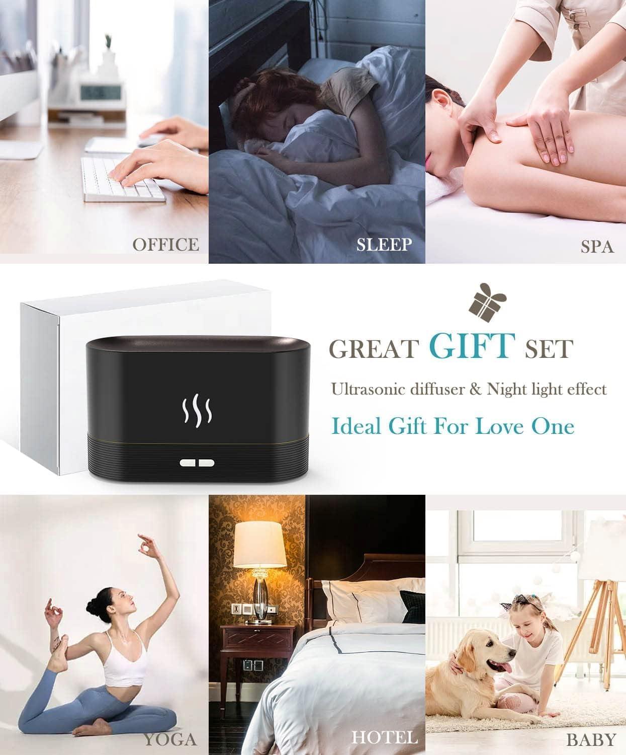 180ml Flame Air Humidifier Essential Oil Diffuser, TSV 3D USB 7 Color Light Aroma Diffuser for Home, Office, Spa, Gym