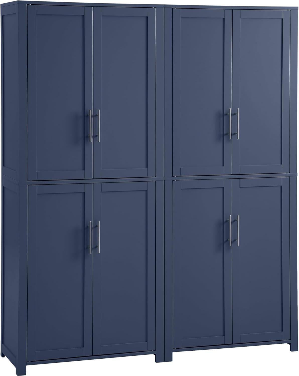 Crosley 67" Savannah 2pc Kitchen Storage Pantry Set Navy: Traditional Style, Wood Veneer, MDF Frame, 6 Shelves