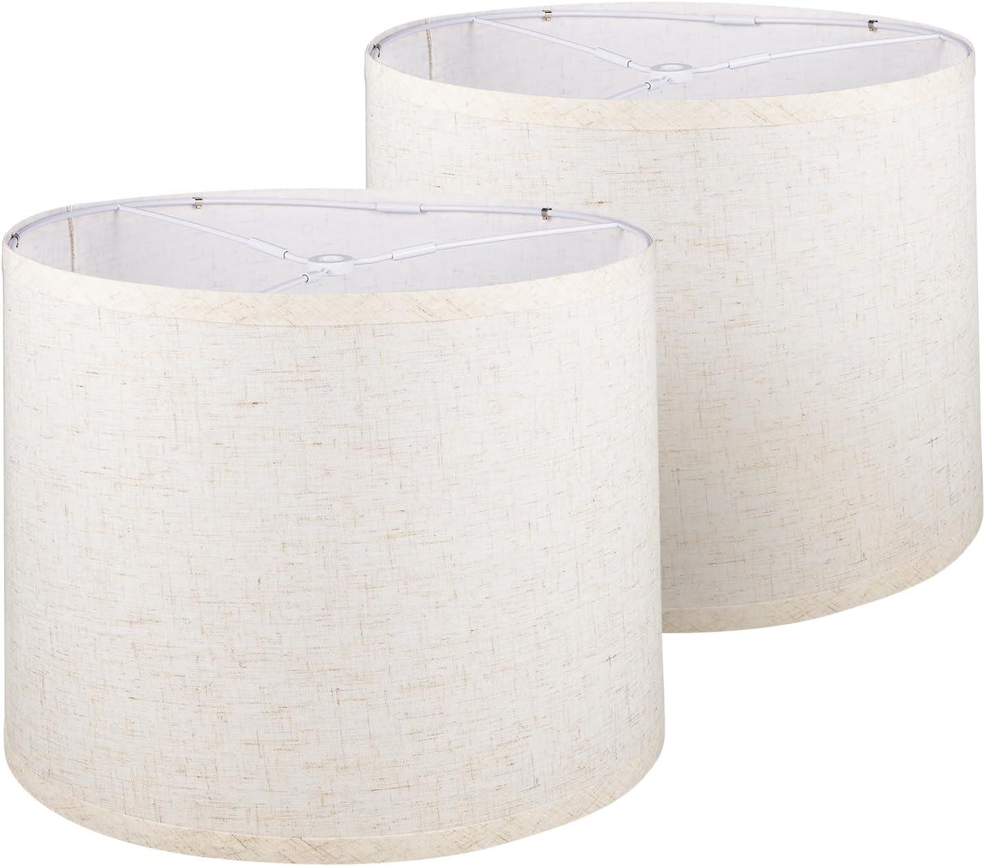 Set of 2 Beige Linen Drum Lamp Shades with Spider Fitter