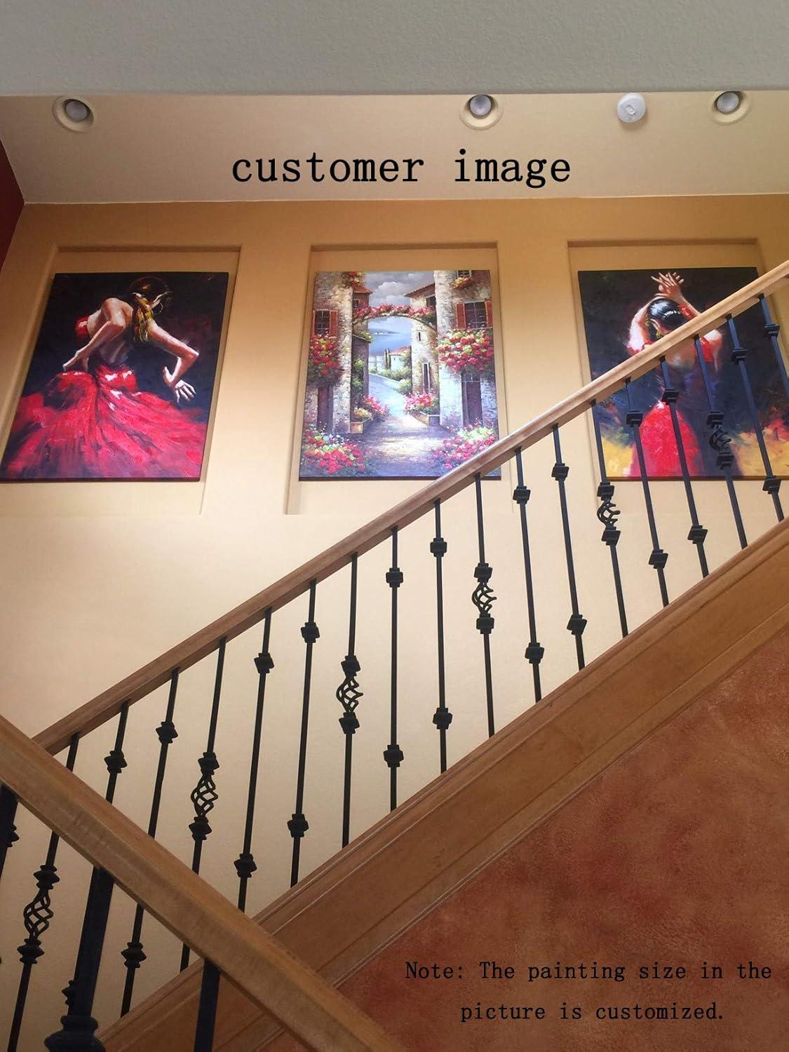 Paimuni 100% Hand Painted Canvas Wall Art Italy Town Mediterranean Tuscany Sea Coast Flowers Oil Painting Stretched and Framed Ready to Hang Landscape Scenery Wall Decor 24x36 Inch