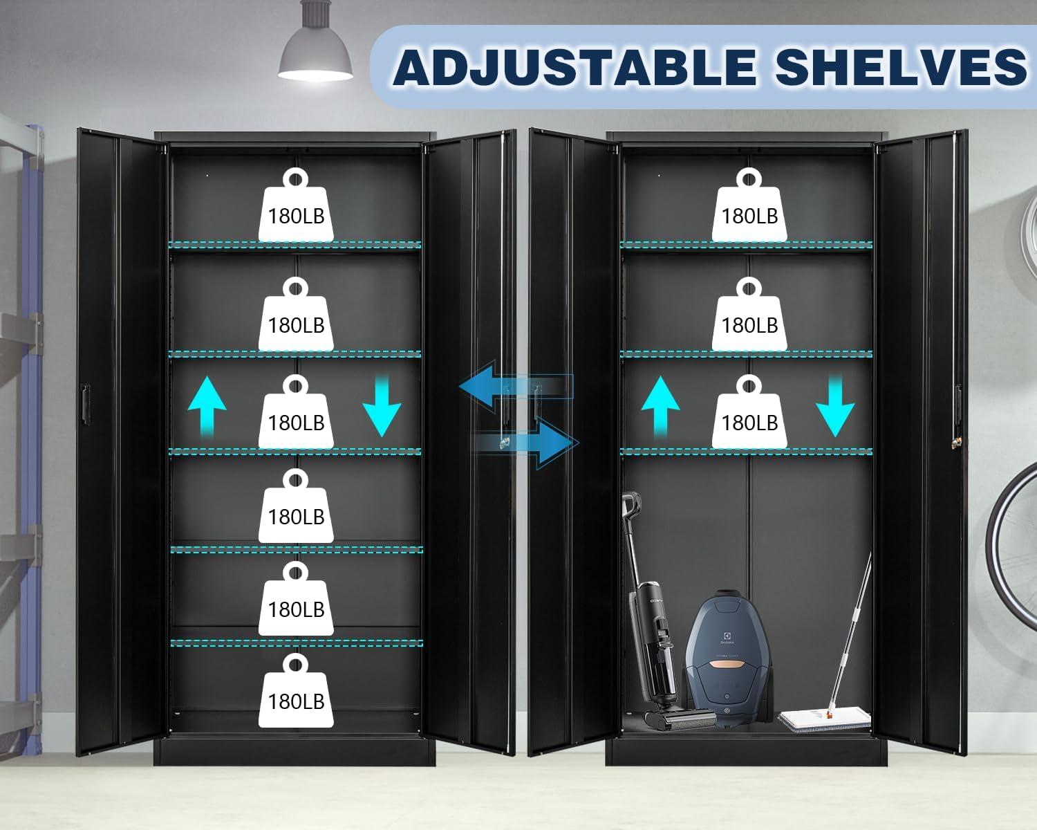 Metal Storage Cabinet, 36" H Locking Storage Cabinet with Adjustable Shelves, Steel Storage Cabinet for Garage, Home, Office, Utility Room-Black