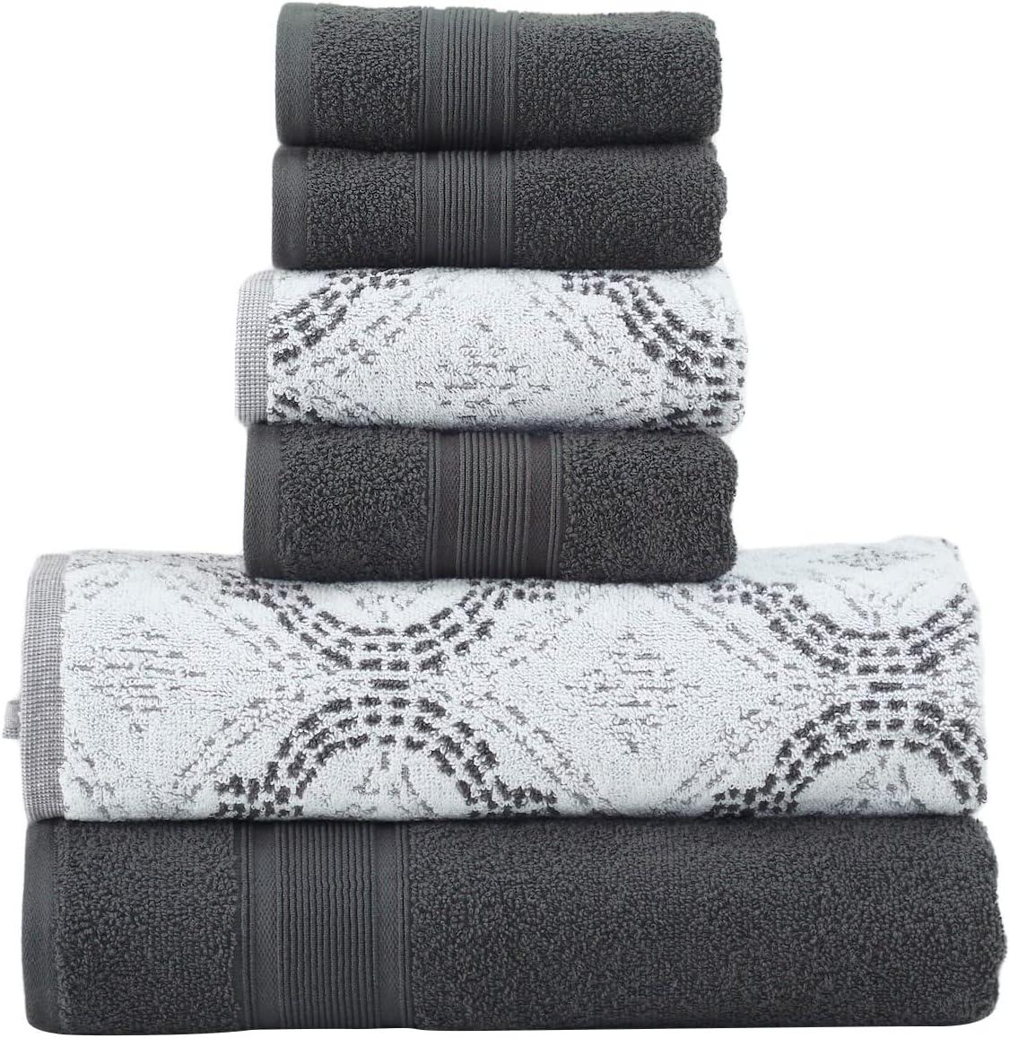 Modern Threads 6 Piece Cotton Jacquard Towel Set, Capri, Coal