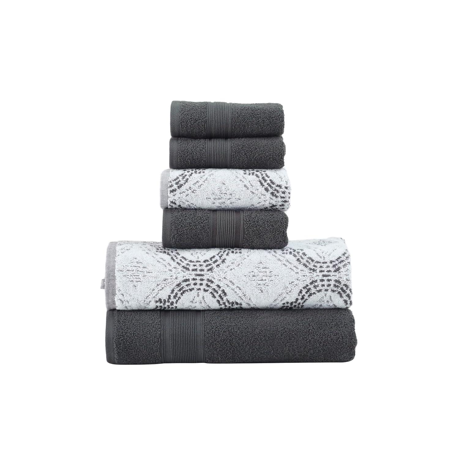Modern Threads 6 Piece Cotton Jacquard Towel Set, Capri, Coal