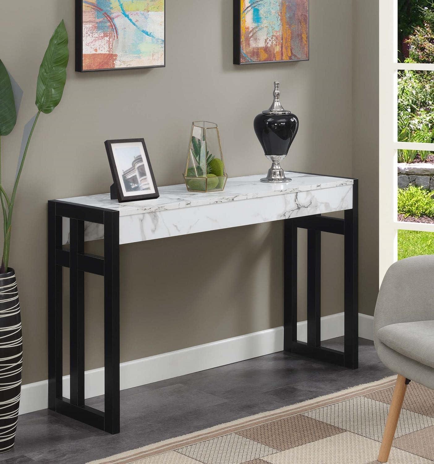 Monterey 50'' White Faux Marble & Black Wood Versatile Console Table