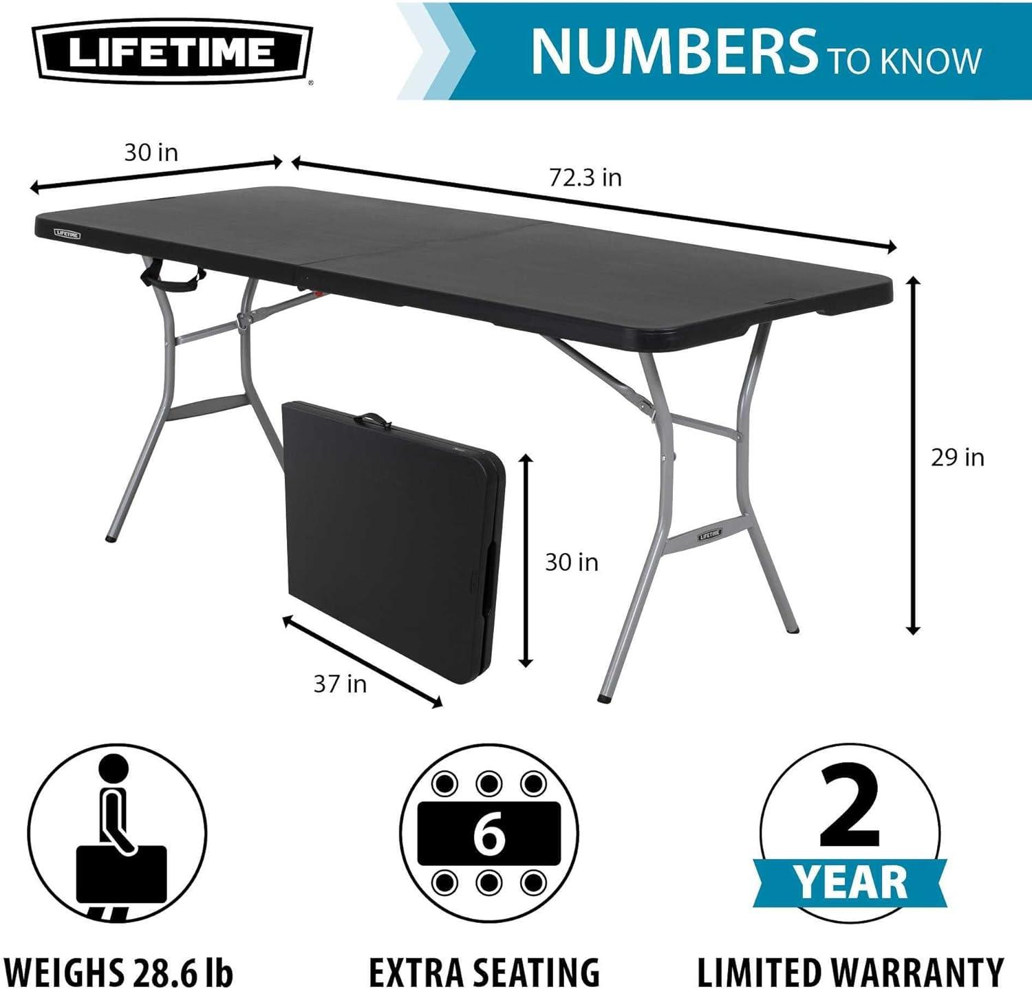 Lifetime 6 Foot Rectangle Fold-In-Half Table, Indoor/Outdoor, Light Commercial Grade, Black (80788)