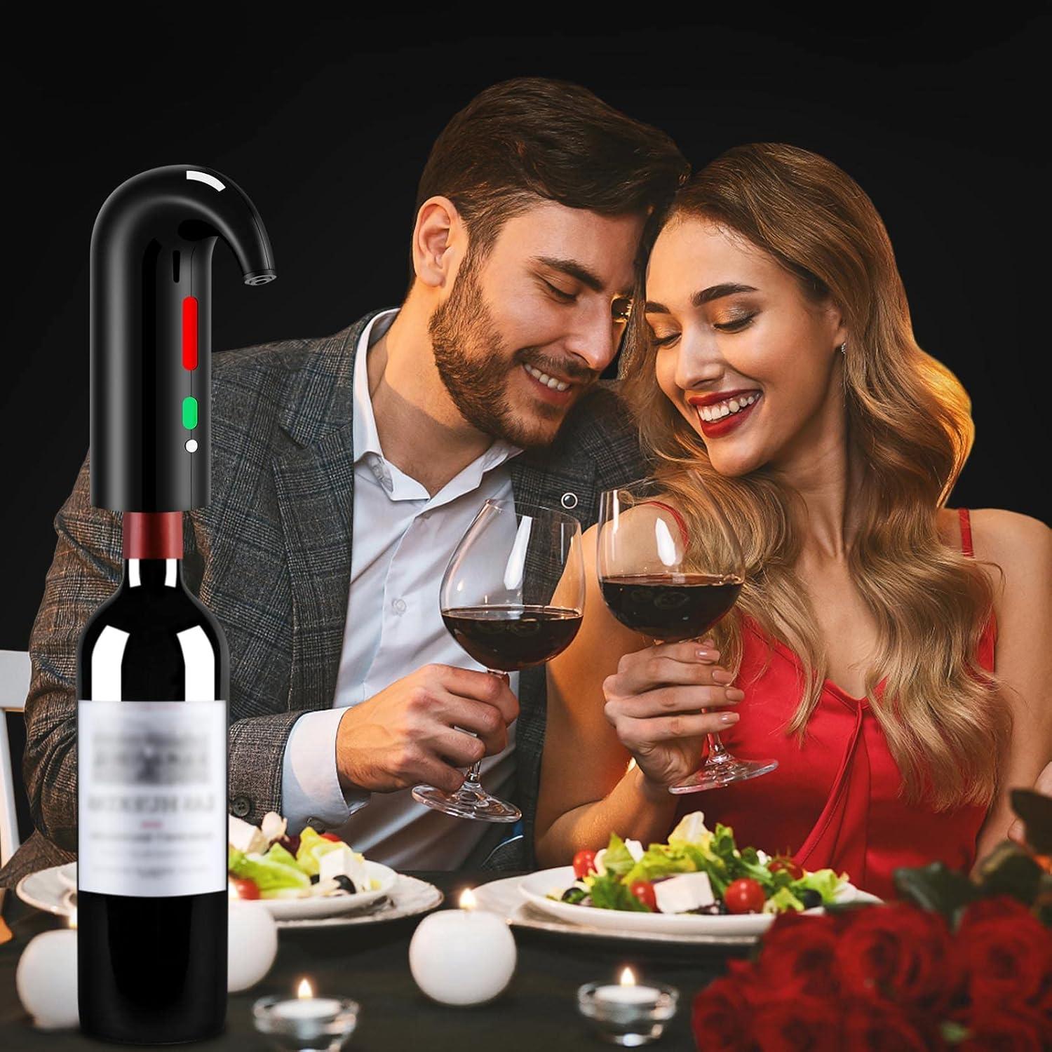 Wine Opener Christmas Day Gift Set with Electric Wine Bottle Opener, Wine Decanter&Wine Aerator and Pourer, wine stopper, Foil Cutter and EVA Storage Bag, Rechargeable and Automatic(Black)