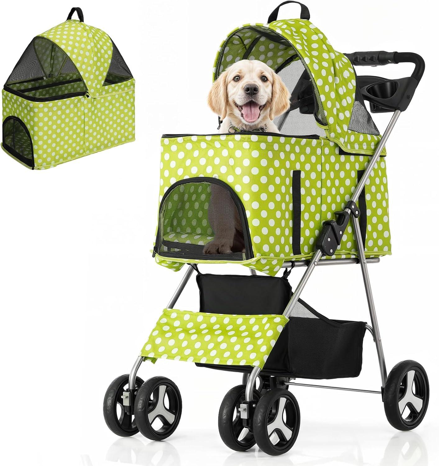 3-In-1 Pet Stroller Foldable Pet Stroller With Weather Cover Storage Basket For Dog Cat
