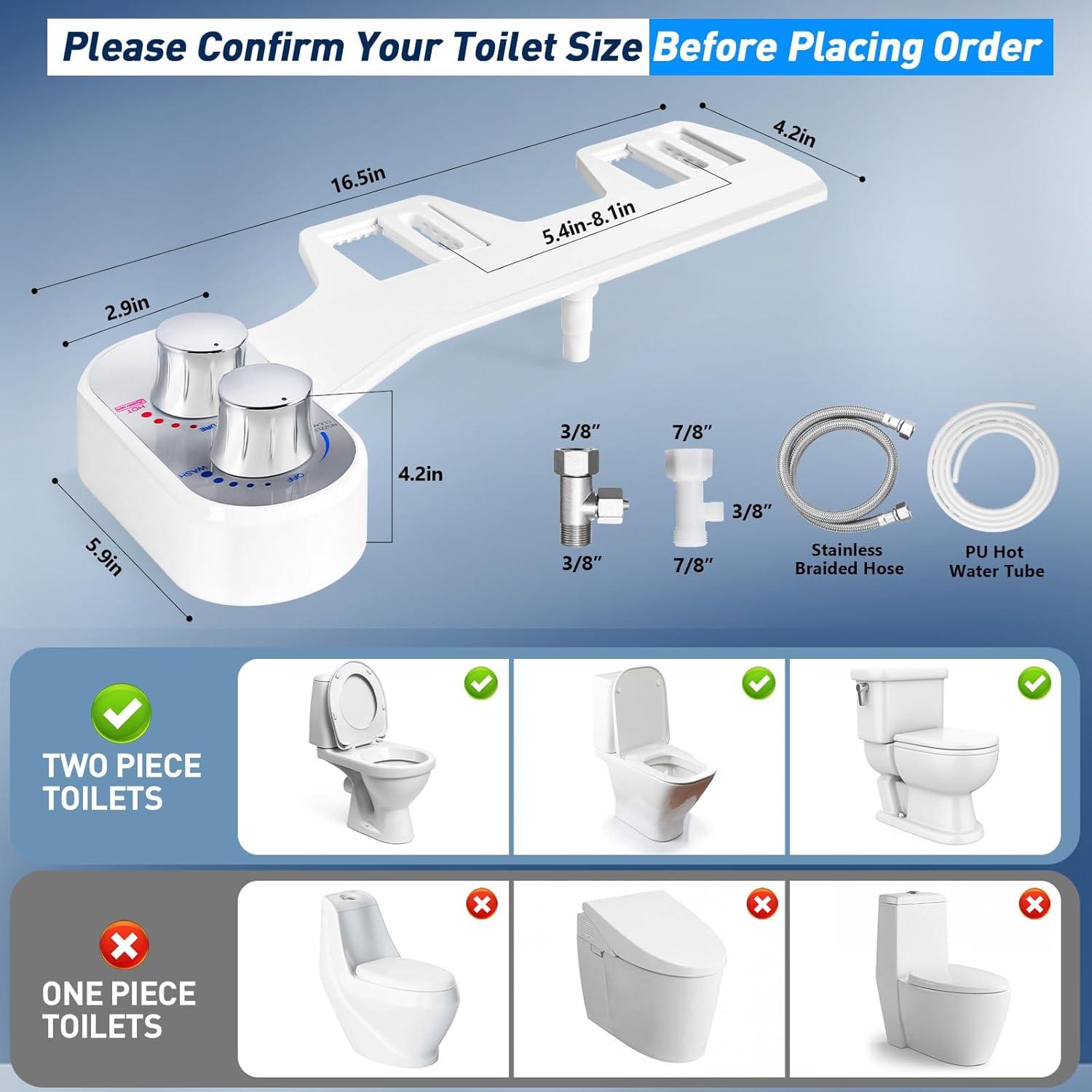 Hot and Cold Bidet Attachment for Toilet, Ultra-Slim Bidet Attachment Warm Water, Non-Electric Adjustable Pressure Self Cleaning Sprayer Nozzle Control for Posterior, Feminine Wash (Chrome)